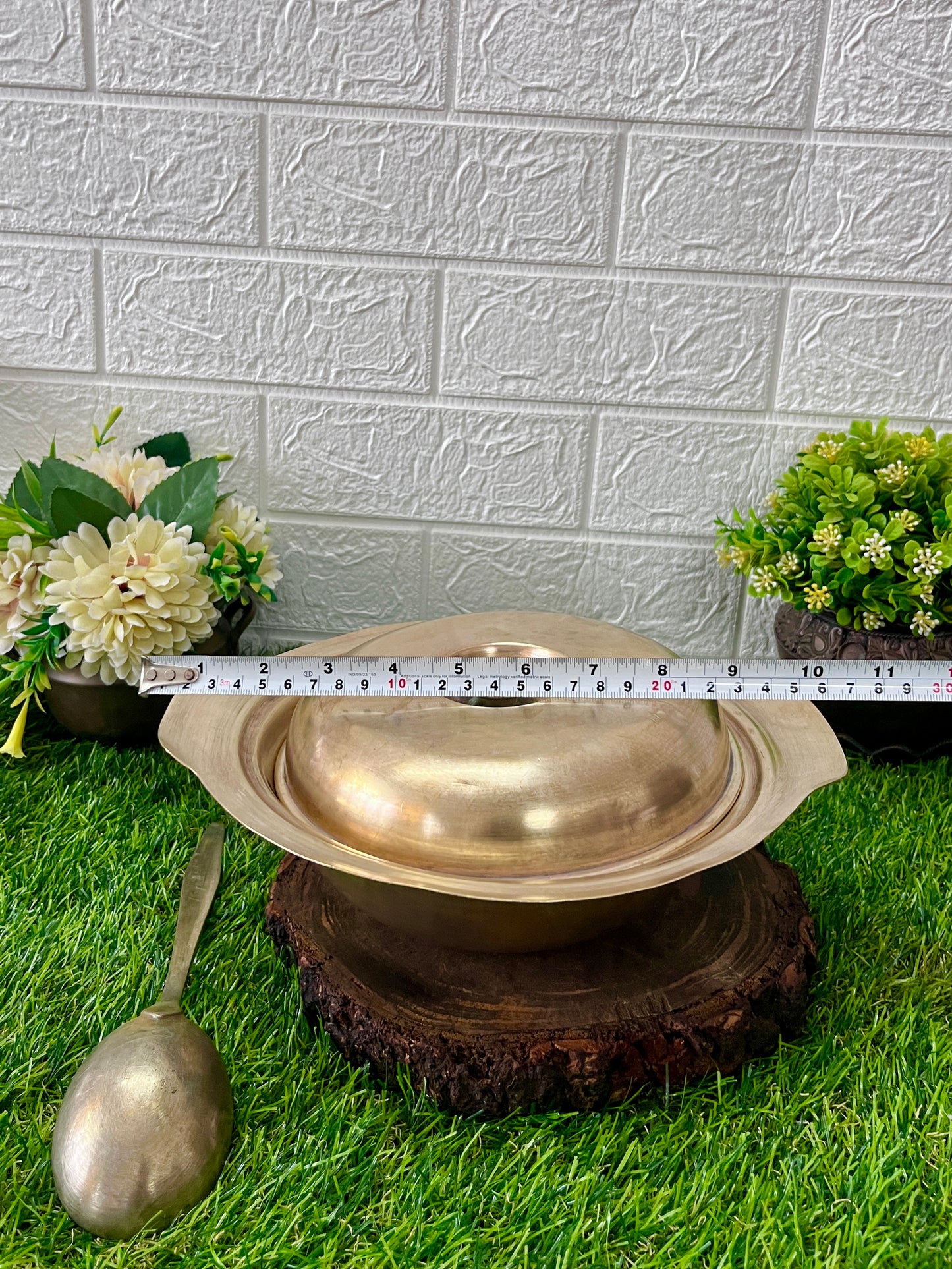 Antique Brass Serving Bowl With Spoon