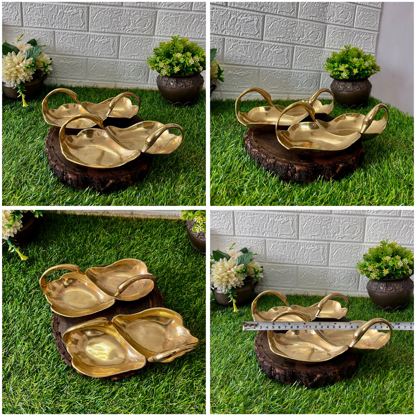 Antique Brass Swan Shaped Serving Bowls In Pair