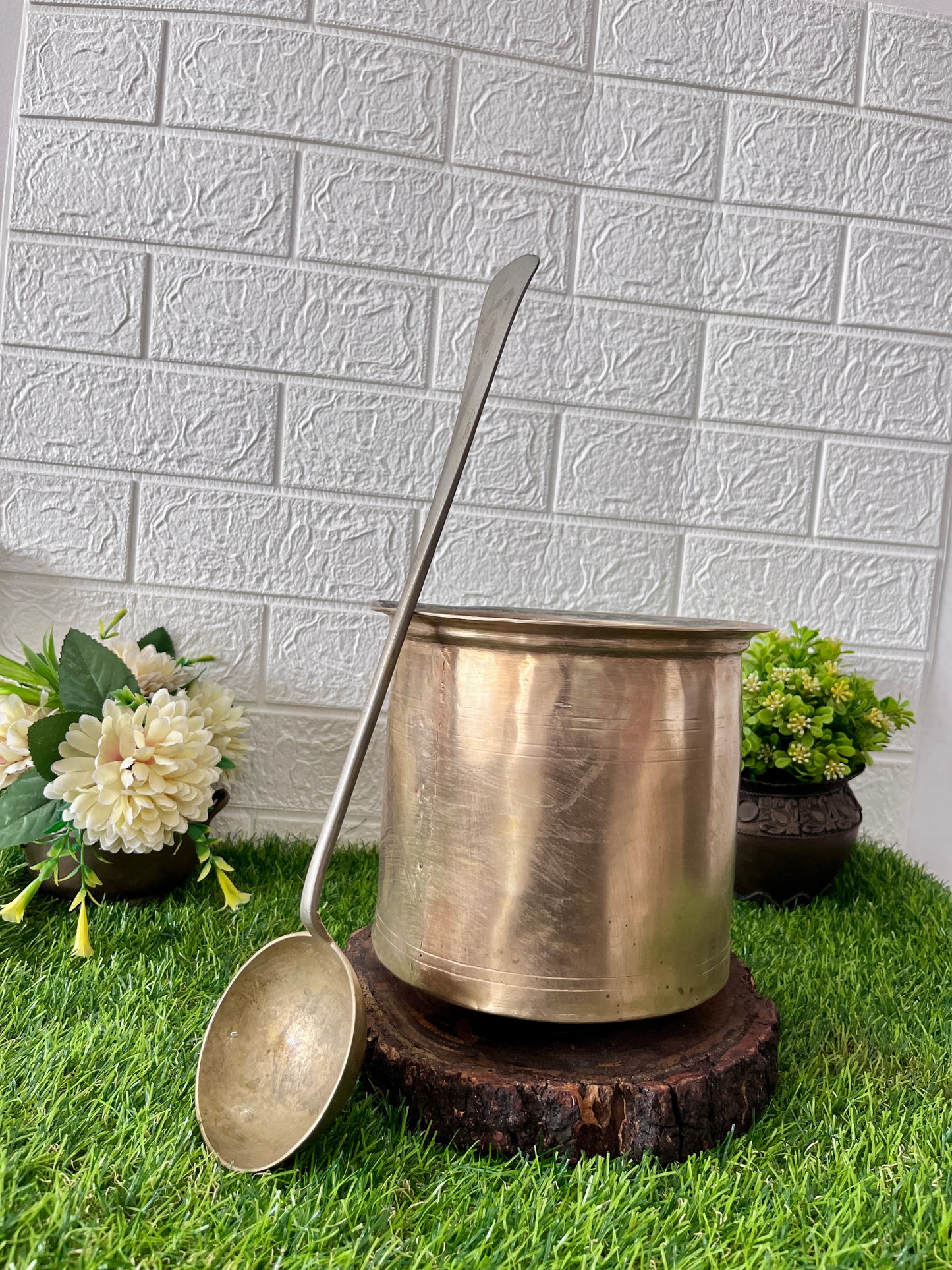 Antique Brass Long Cooking Bowl With Ladle