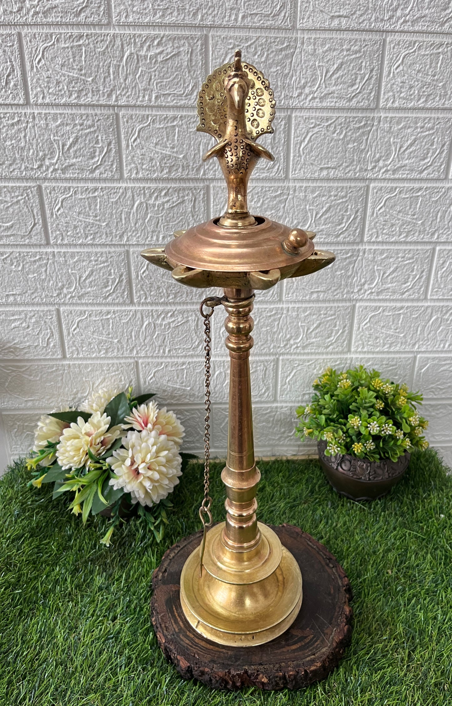 Brass Peacock Samay - Antique 7 Wicks Oil Lamp