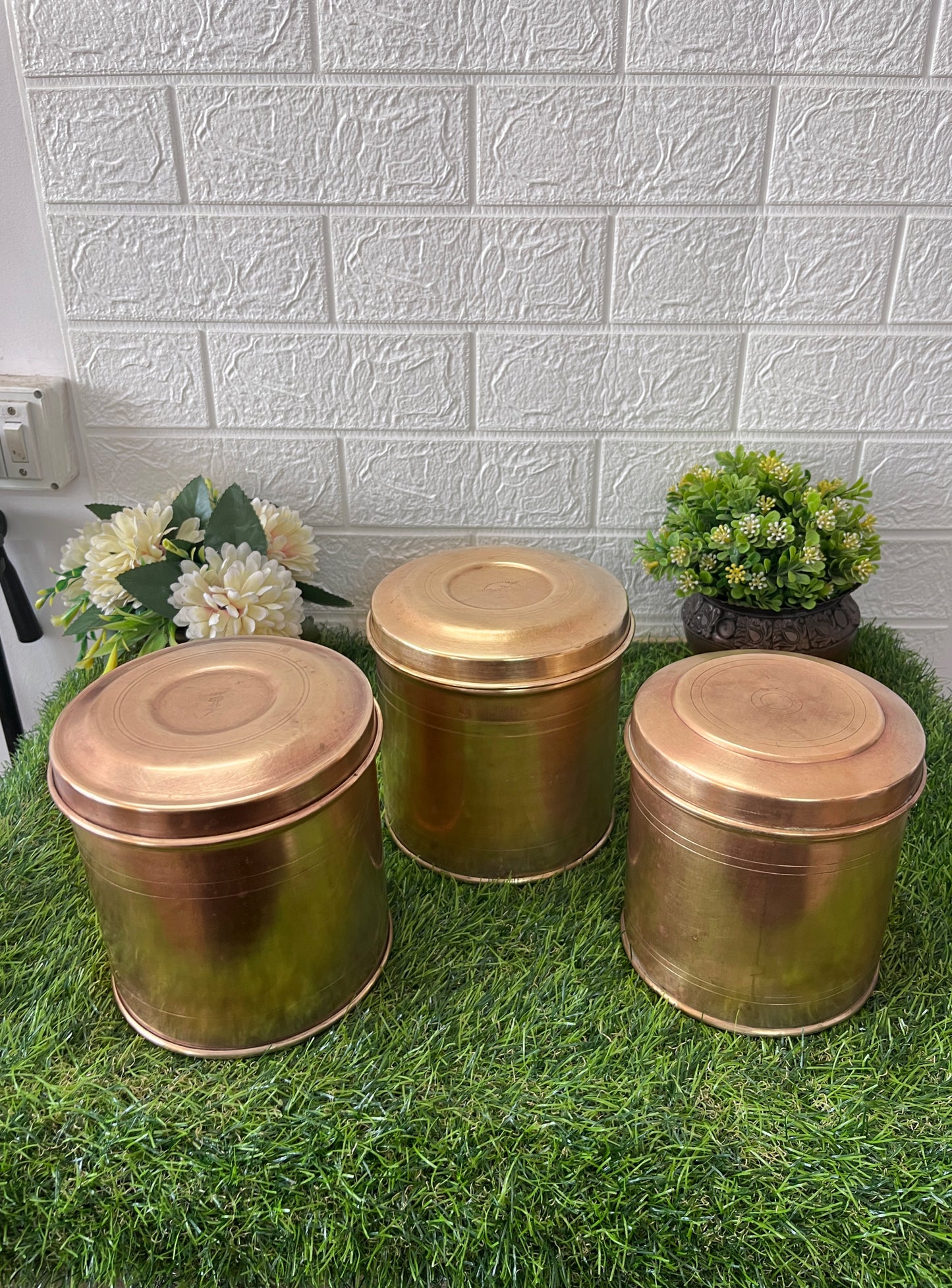 Brass Dabba In Set - Antique Storage Item