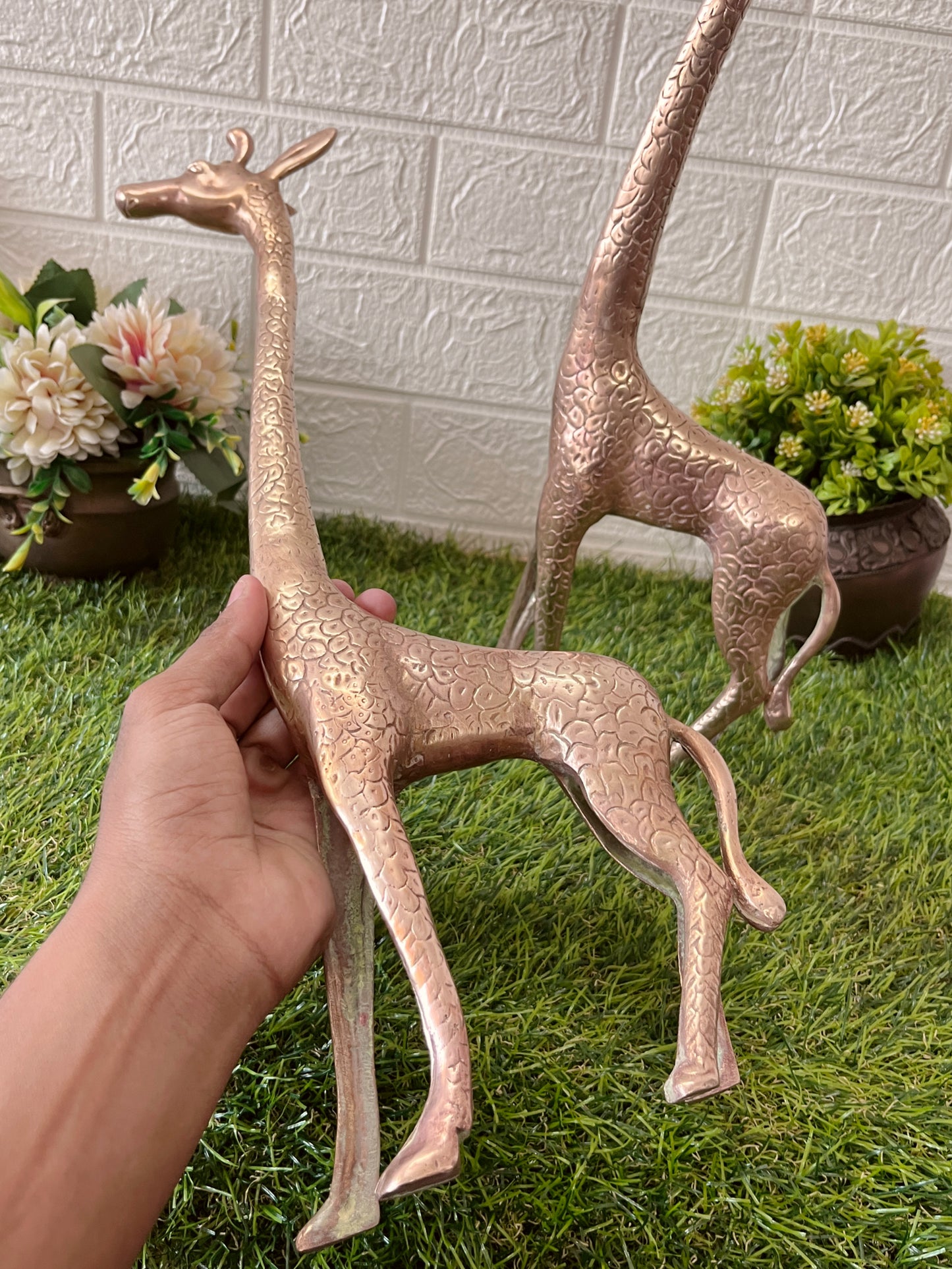 Brass Giraffes In Pair - Antique Animal Figurine