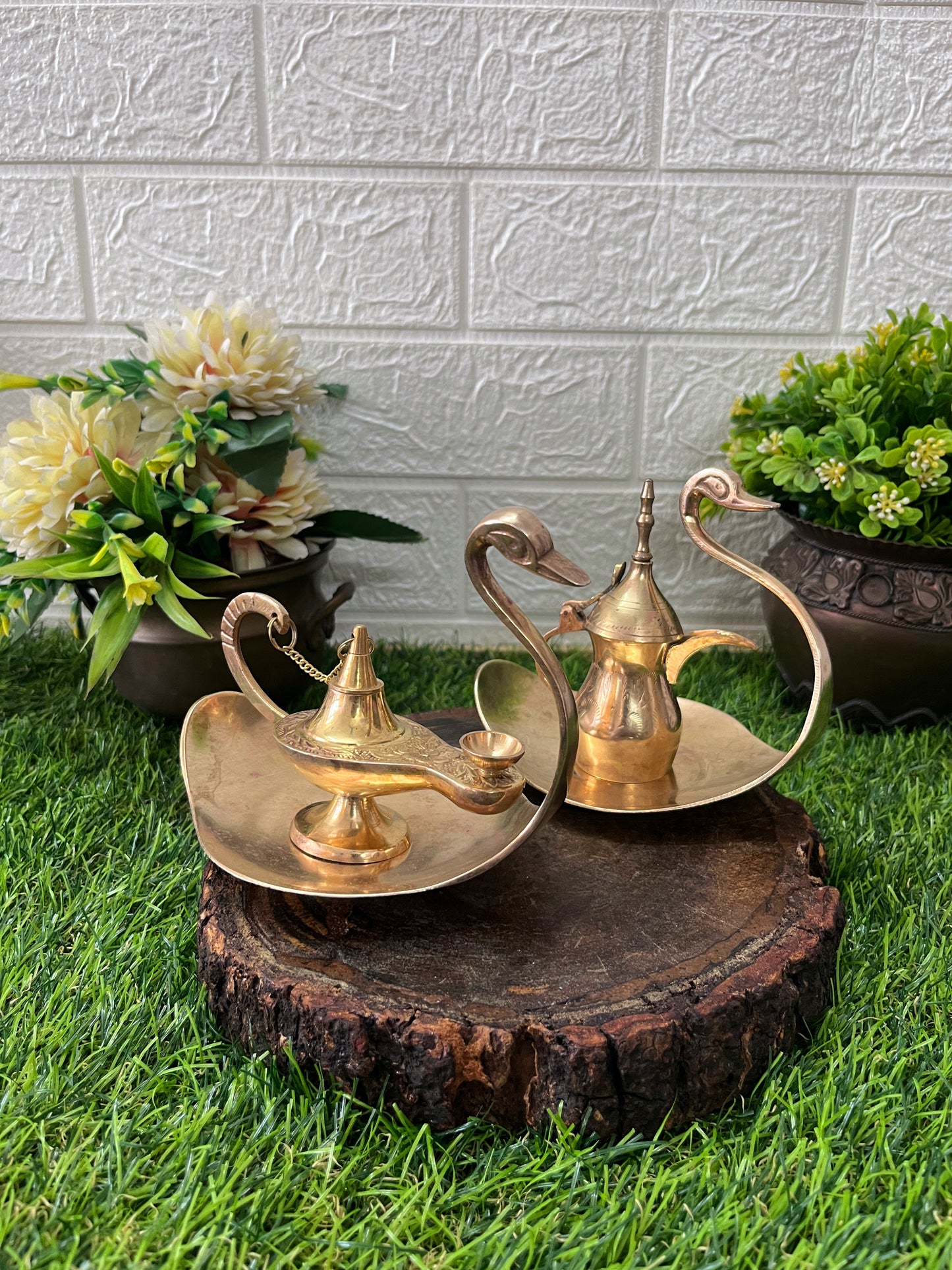 Brass Swan Decor In Pair - Antique Decor Item