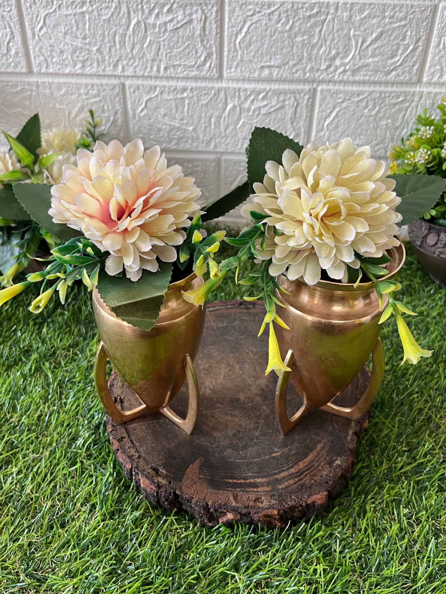 Brass Flower Vase In Pair - Antique Decor Item