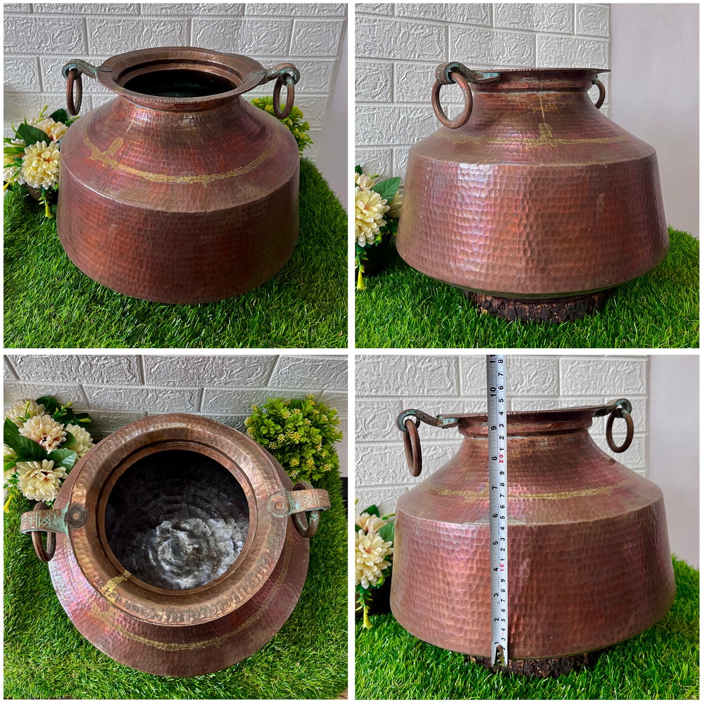 Antique Hammered Big Copper Pot with Solid Handles