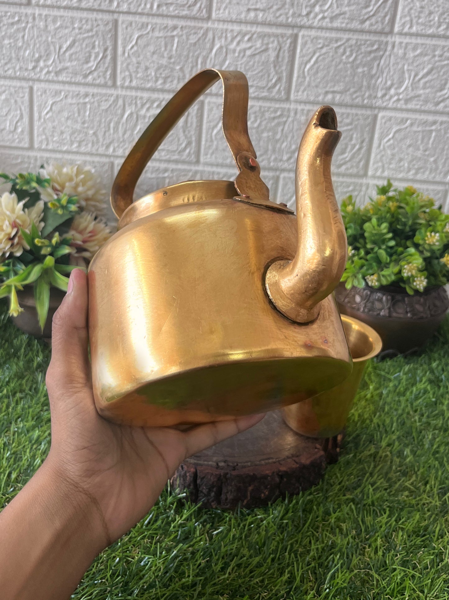 Brass Kettle With Glass - Antique Serving Item