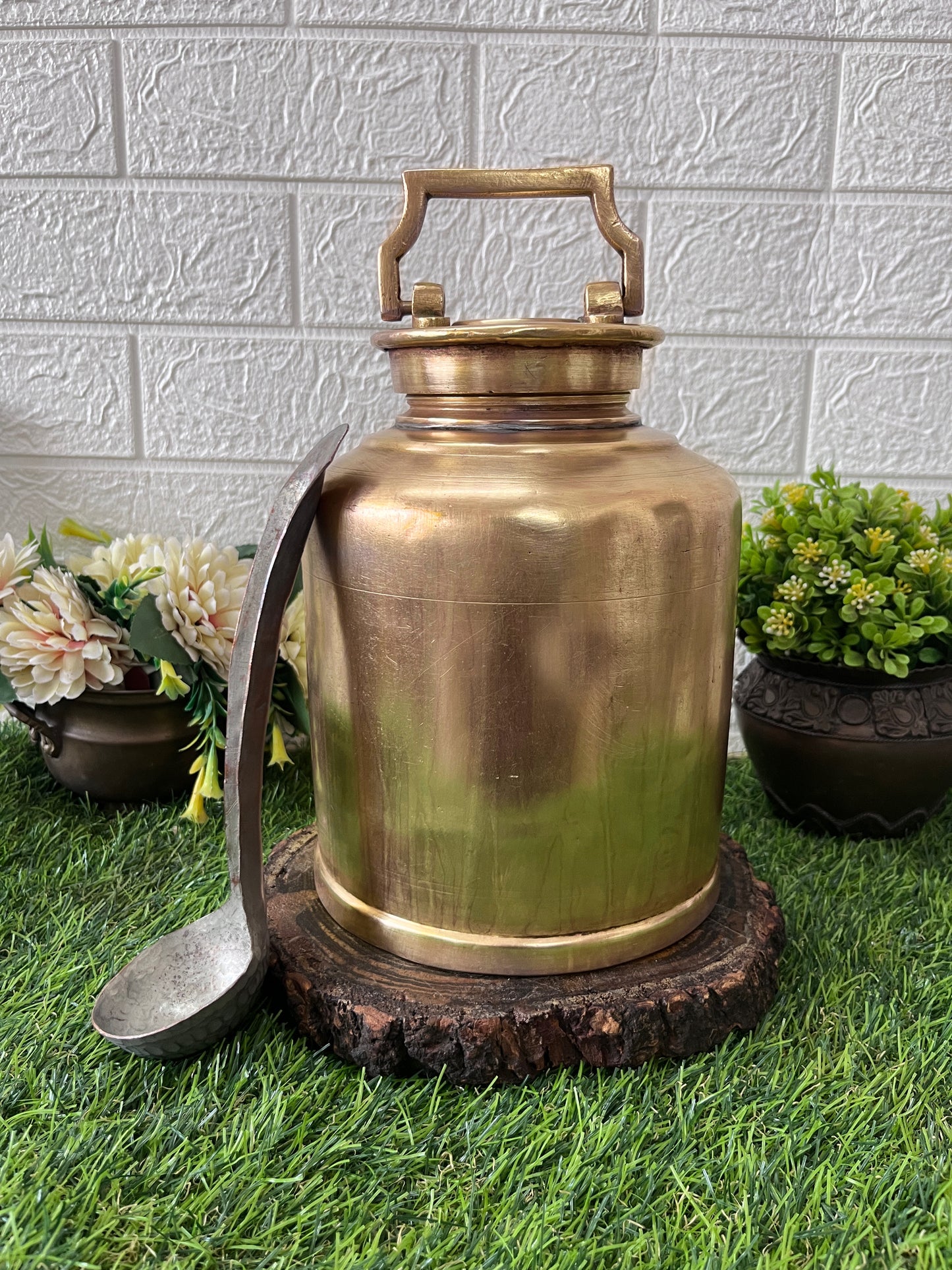 Brass Cannister With Lid And Ladle - Antique Storage Item