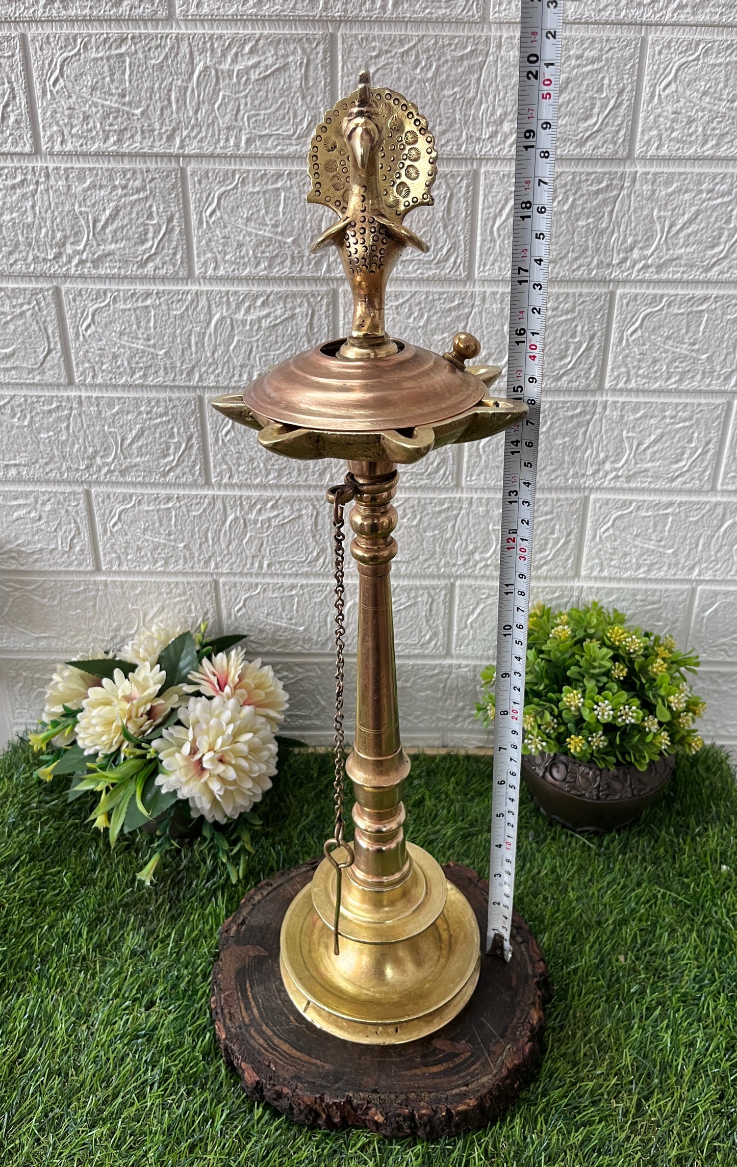 Brass Peacock Samay - Antique 7 Wicks Oil Lamp