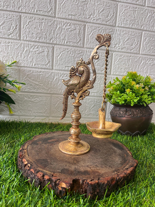 Brass Peacock Diya - Antique Oil Lamp