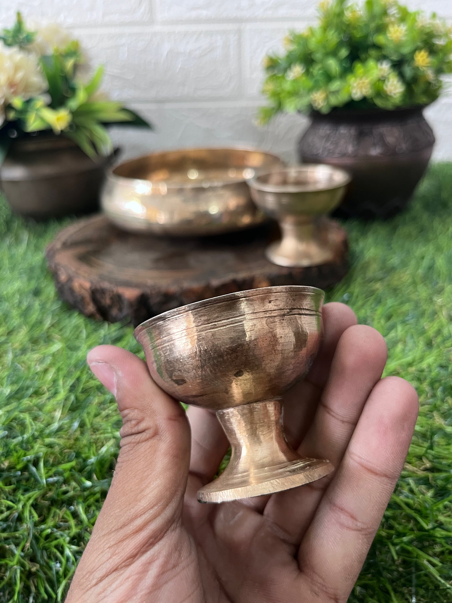 Bronze Urli With Diya Pair - Antique Kaansa Bowl With Oil Lamp