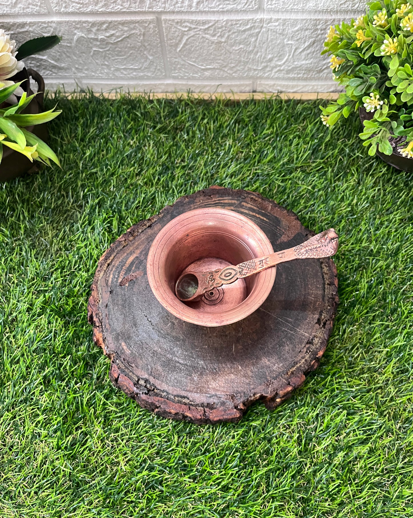 Bronze Cup With Copper Spoon - Panchpatra Set