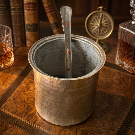 Antique Brass Cooking Bowl with 2L Capacity & Long Ladle | Pital Traditional Gravy Serving Vessel