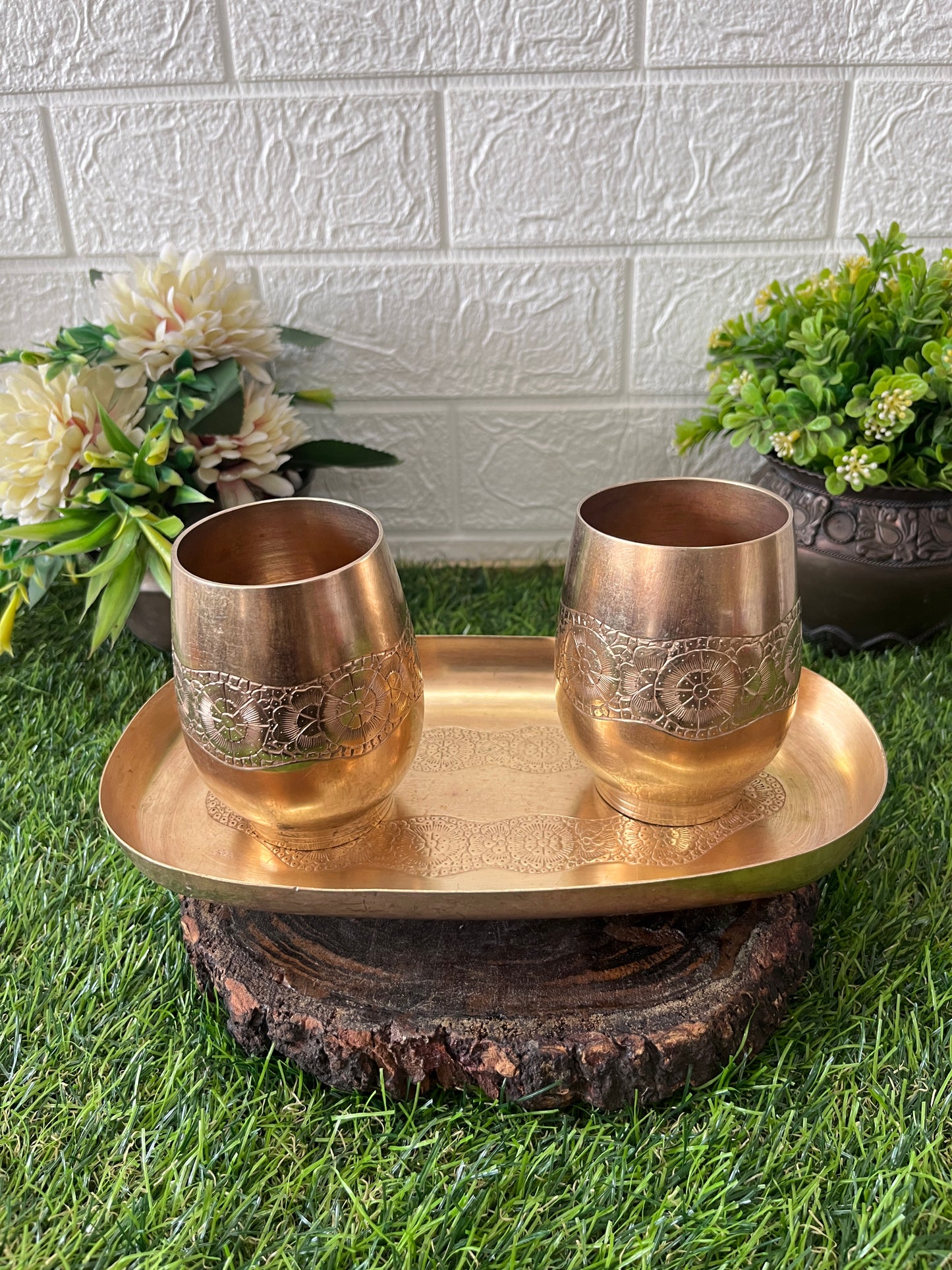 Brass Serving Set - Antique Engraved Serving Item