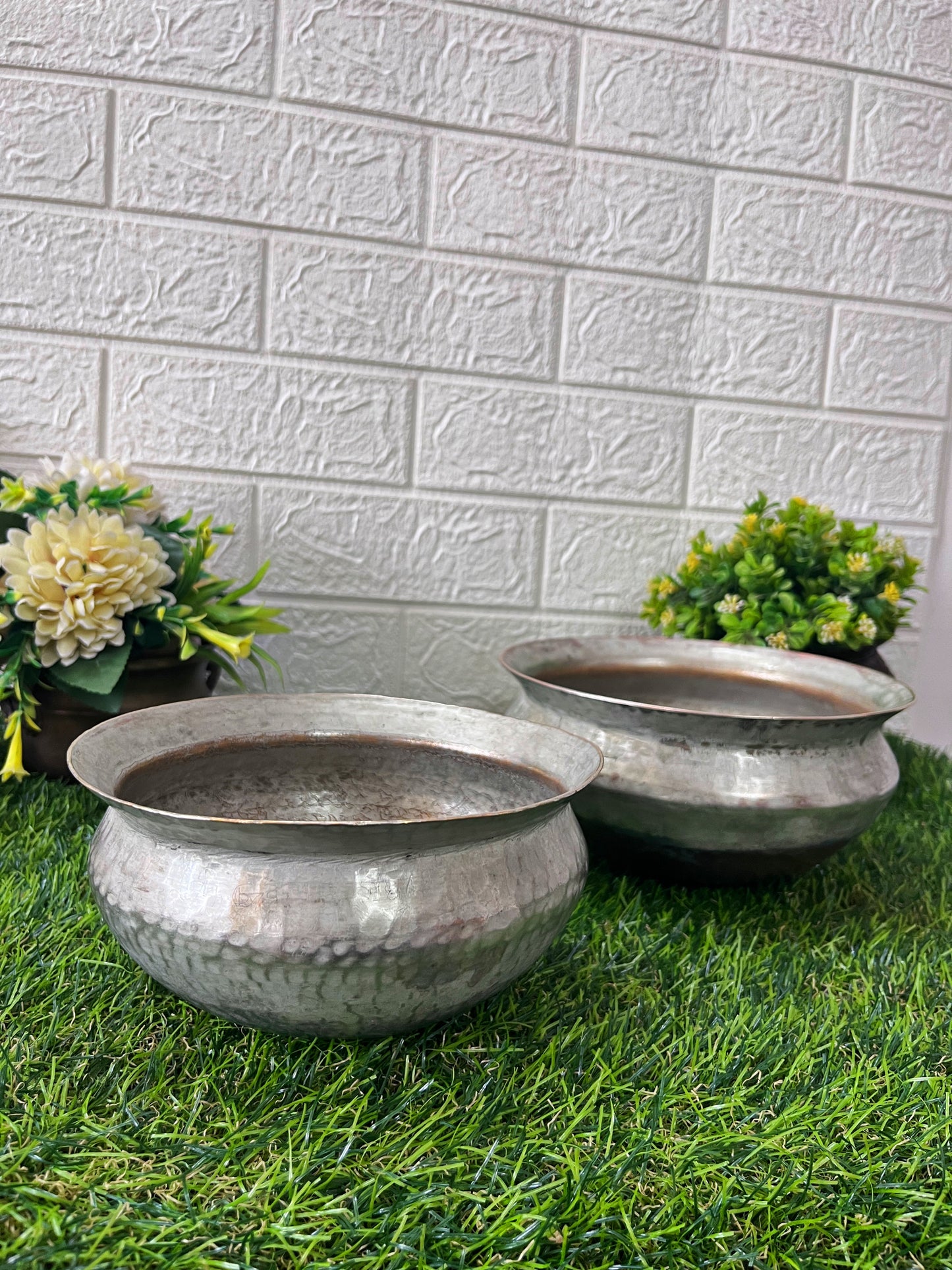 Brass Cooking Bowl In Pair - Antique Tin Coated Tapeli