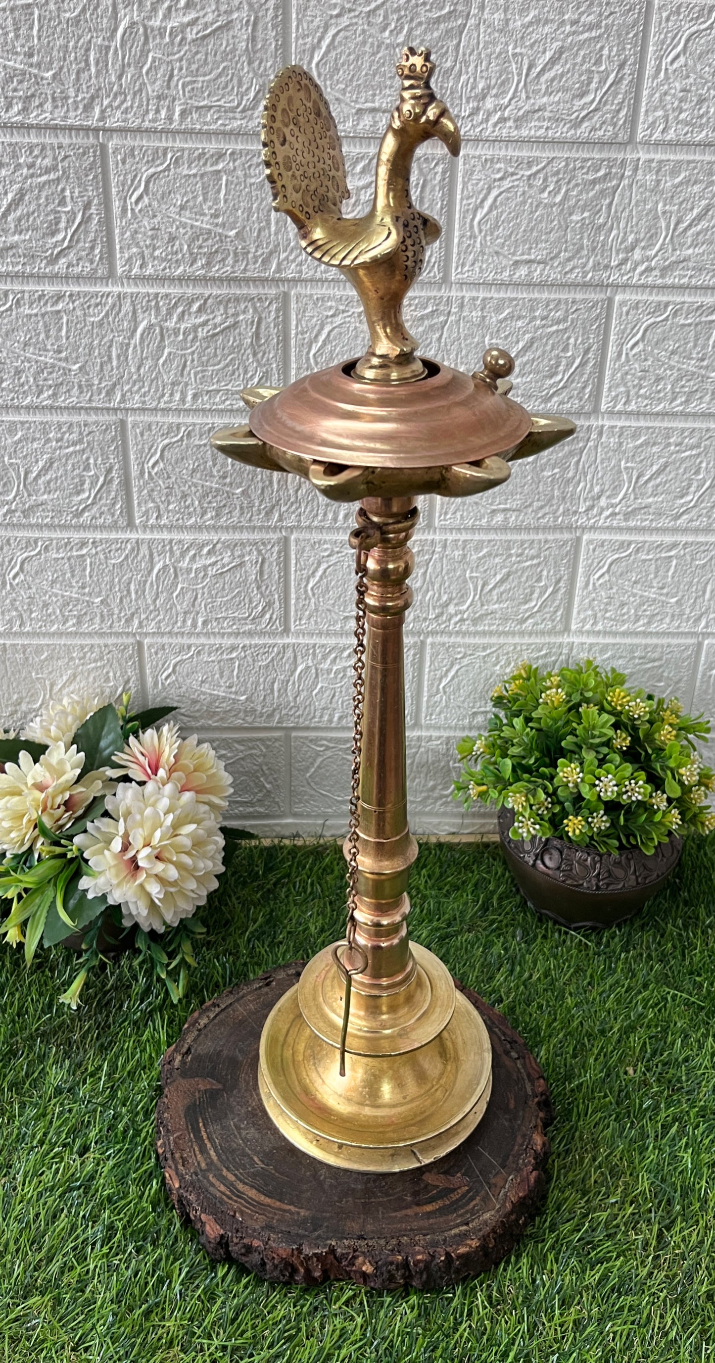 Brass Peacock Samay - Antique 7 Wicks Oil Lamp