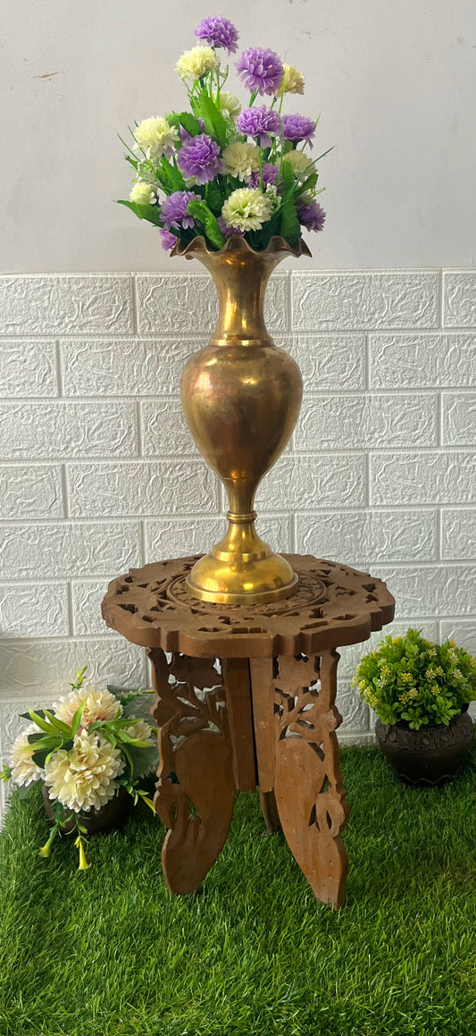 Antique Wooden Kashmiri Table With Flower Vase