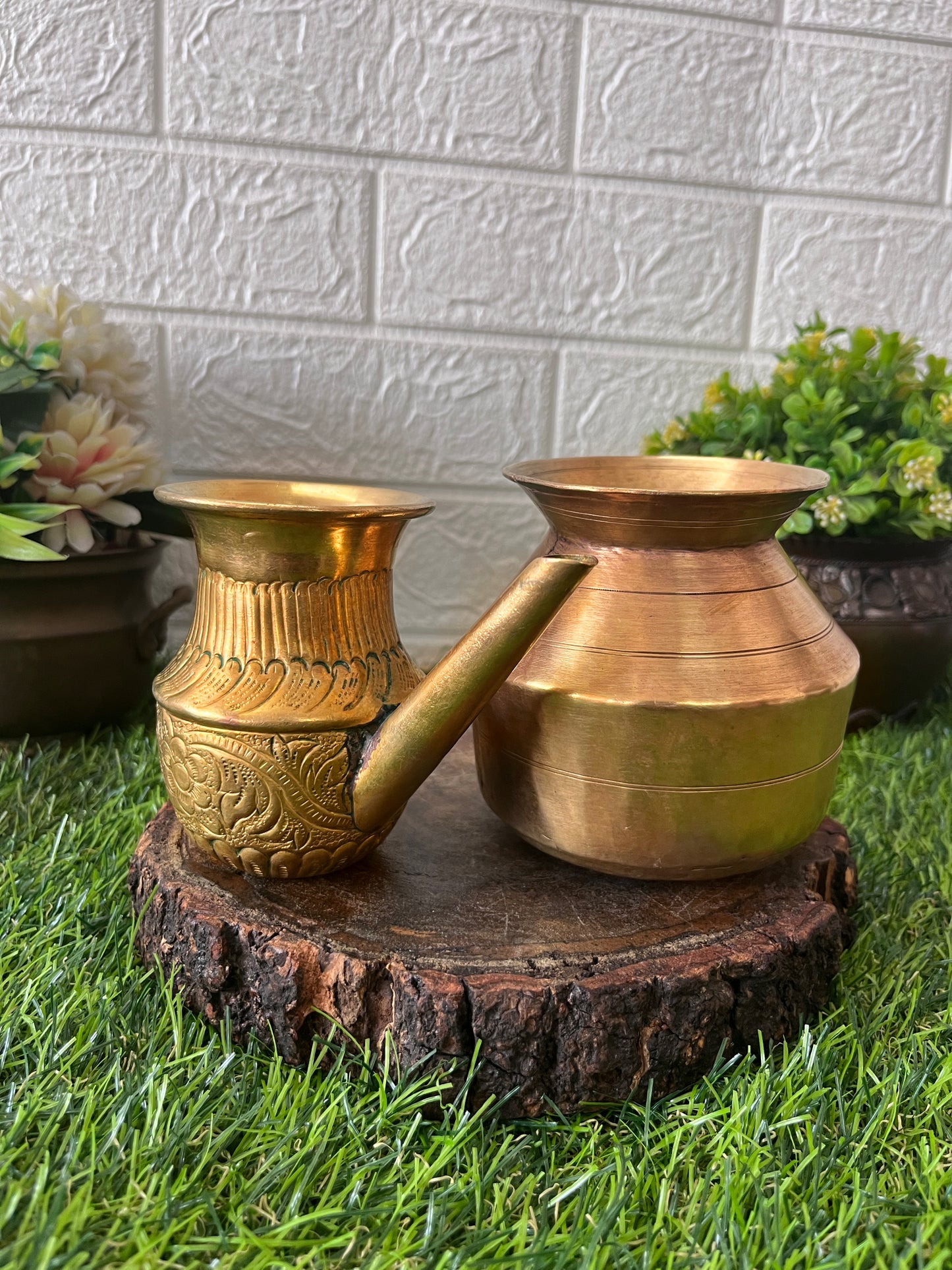 Brass Kamandalam With Kalash - Antique Lota In Pair