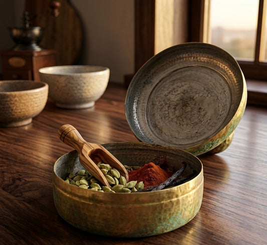 Antique Brass Storage Box | Heirloom Utility | Home Essentials | Traditional Pital Dabba