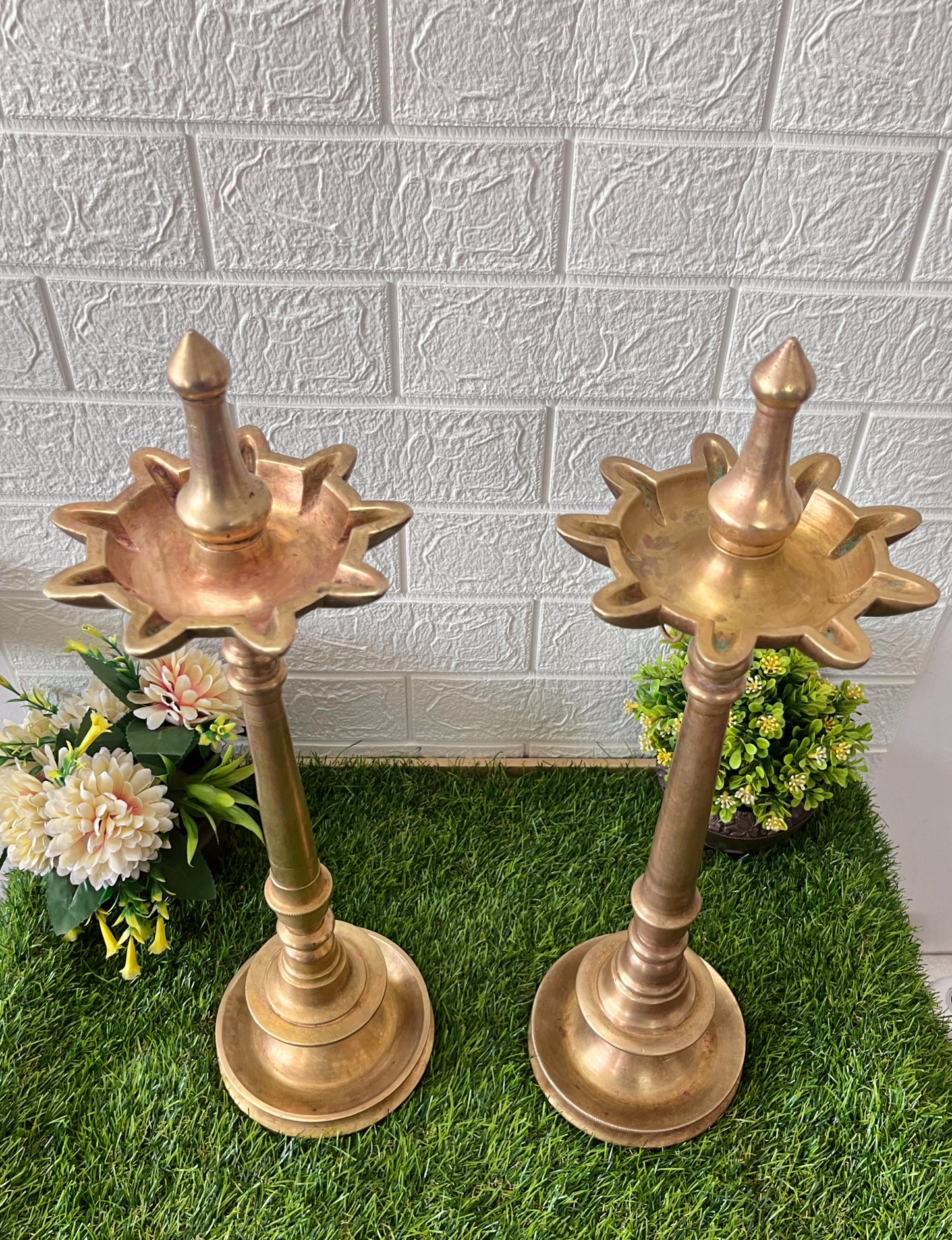 Brass Samay In Pair - Antique Brass Heavy Oil Lamps