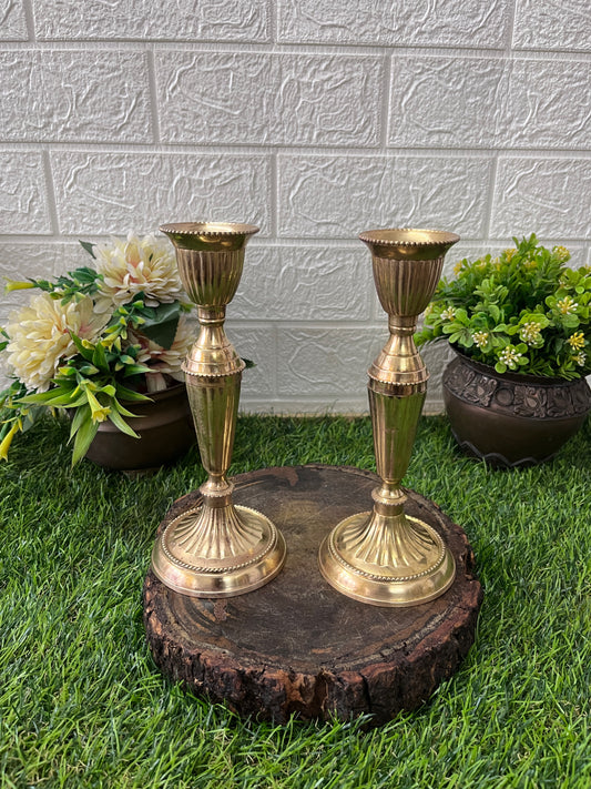 Brass Candle Holder In Pair - Antique Mombatti Stand