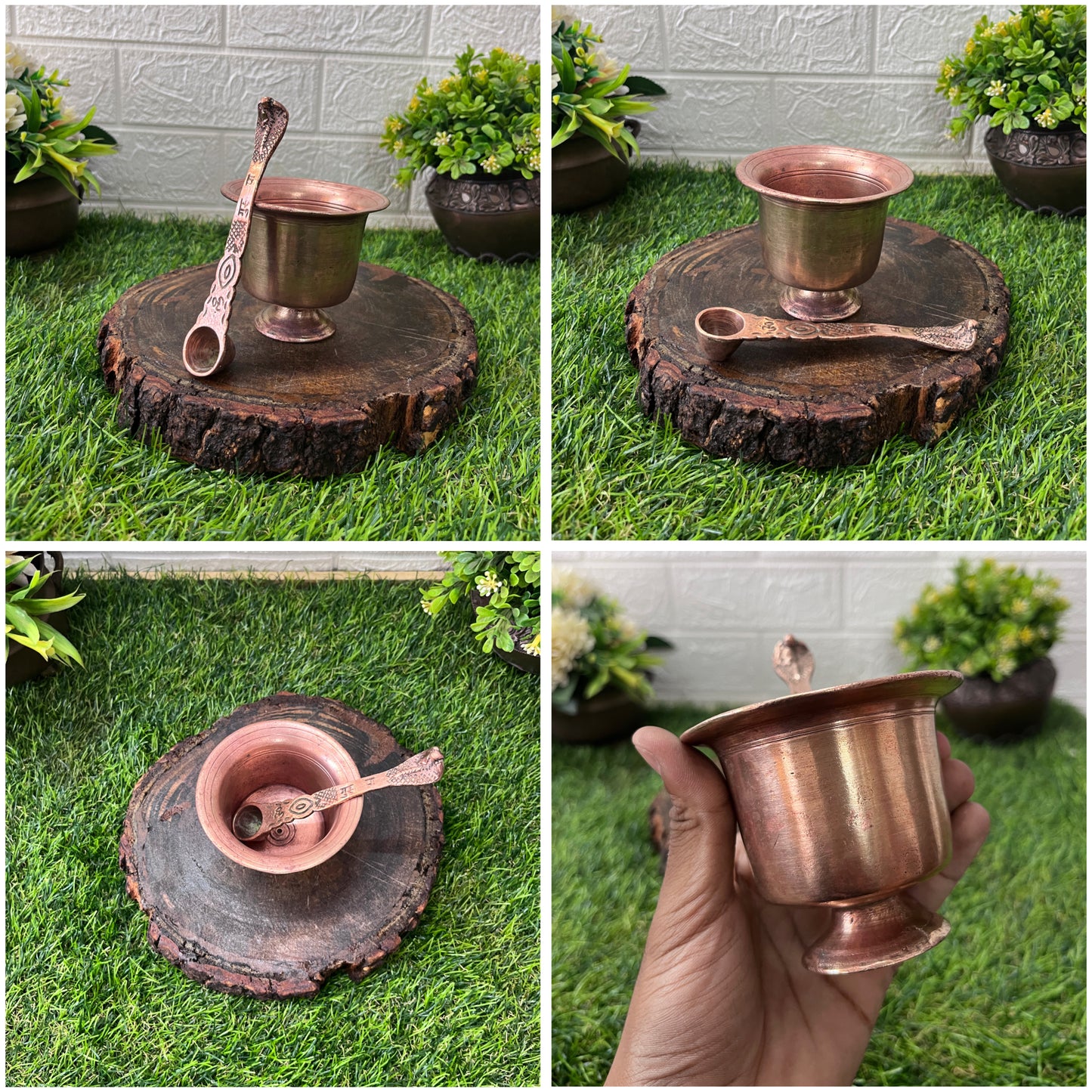 Bronze Cup With Copper Spoon - Panchpatra Set