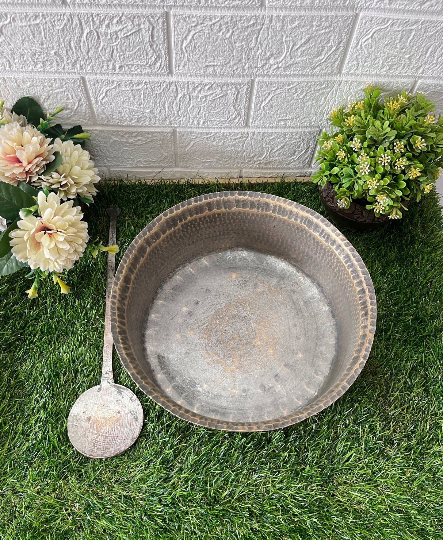 Brass Cooking Bowl & Ladle by Bombay Antiques - Antique Langadi