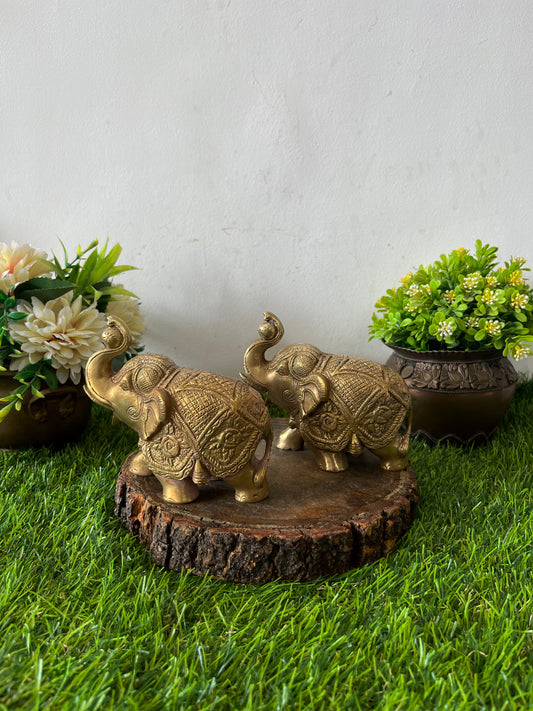 Brass Big Elephant - Engraved Antique Pair