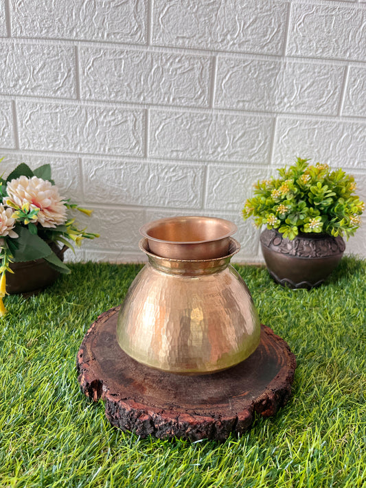 Brass Kalash And Pela - Antique Lota And Glass