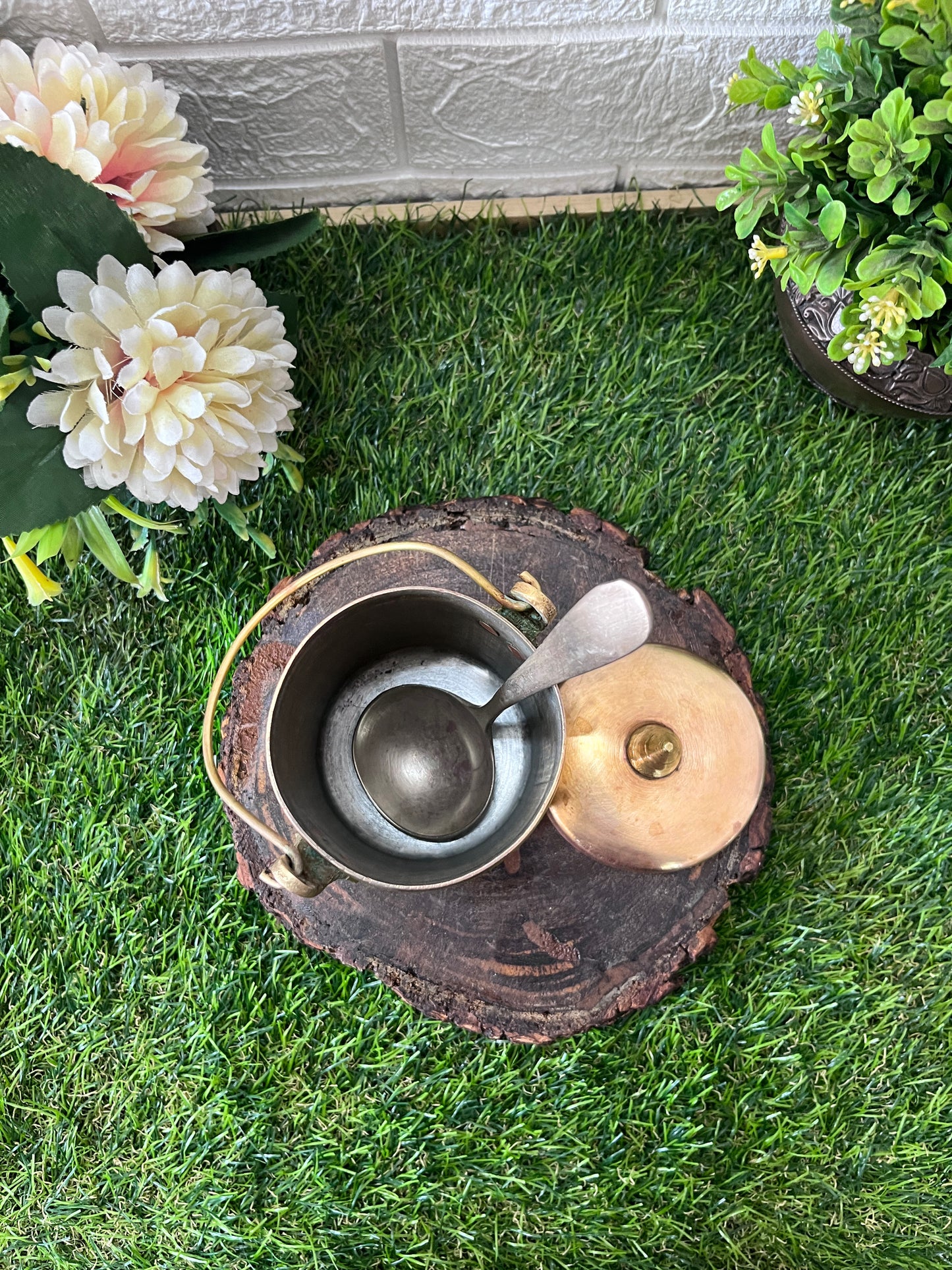 Brass Can With Lid And Spoon - Antique Storage Item