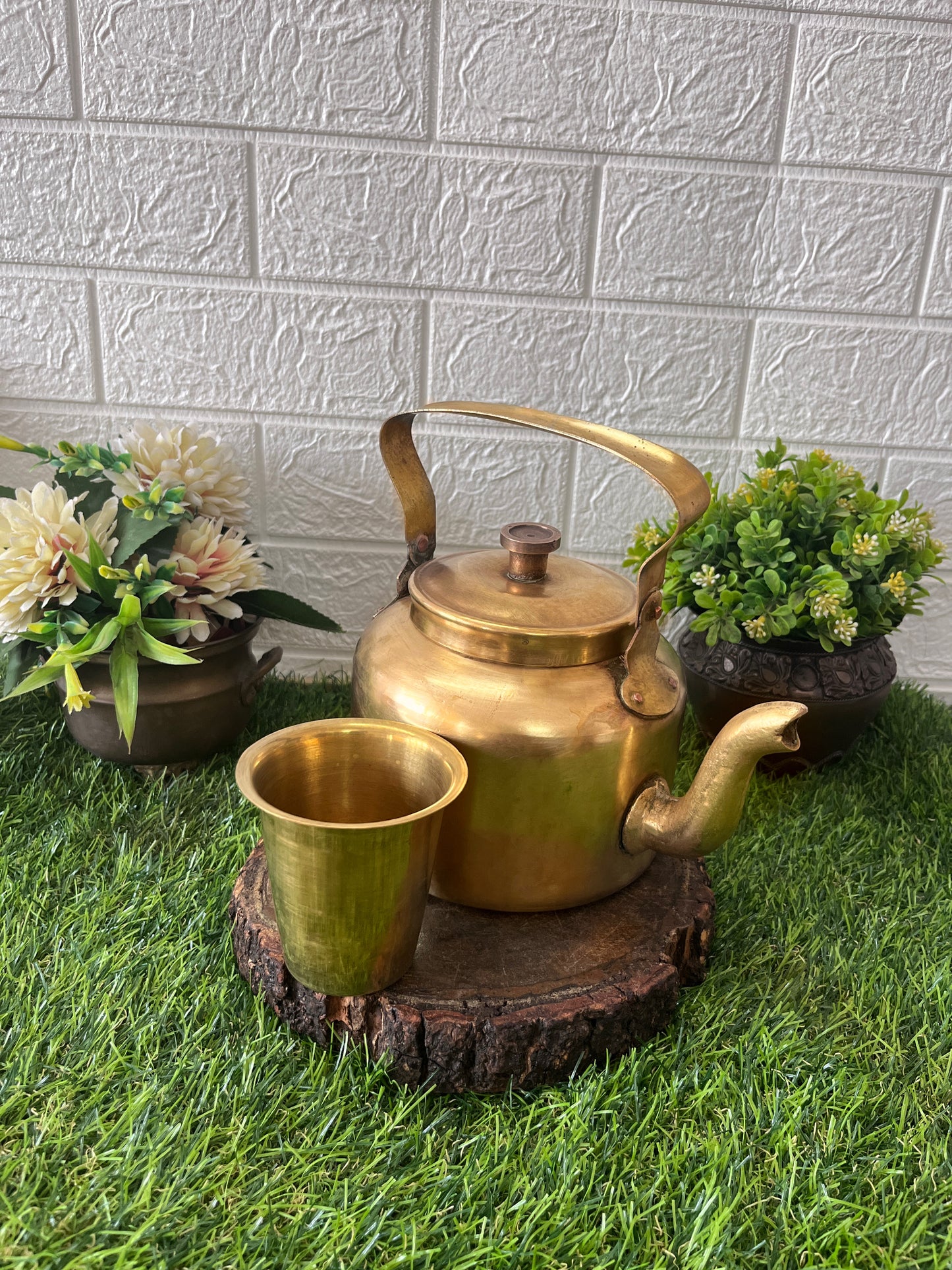 Brass Kettle With Glass - Antique Serving Item