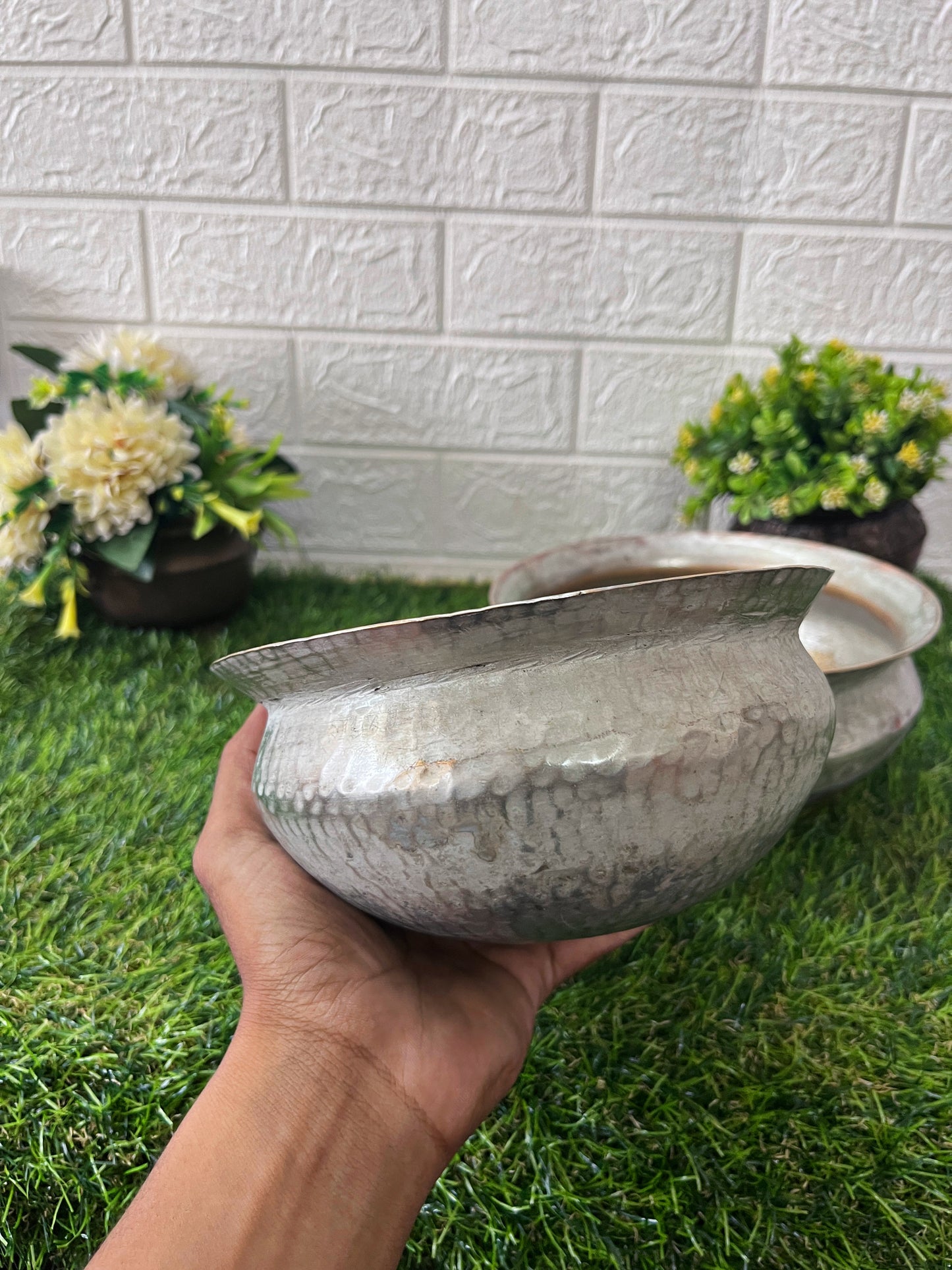 Brass Cooking Bowl In Pair - Antique Tin Coated Tapeli