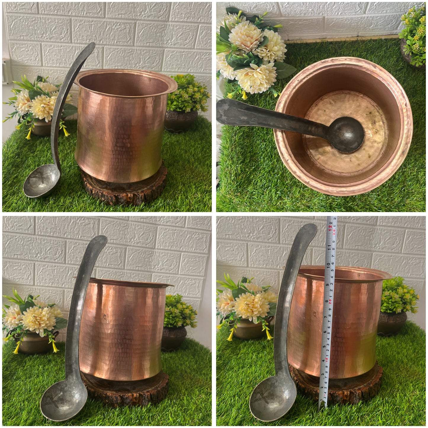 Antique Brass Long Cooking Bowl With Ladle