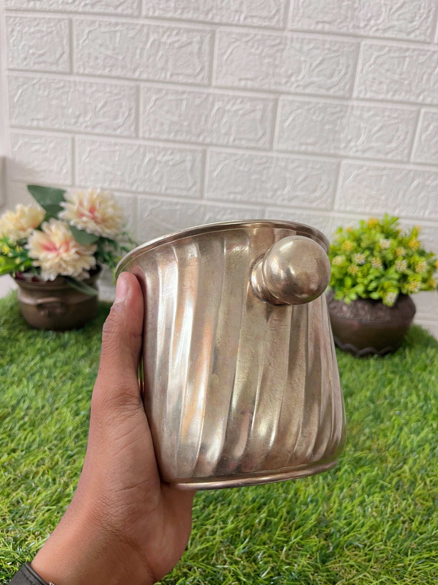 Brass Silver Coated Planter - Antique Decor Item