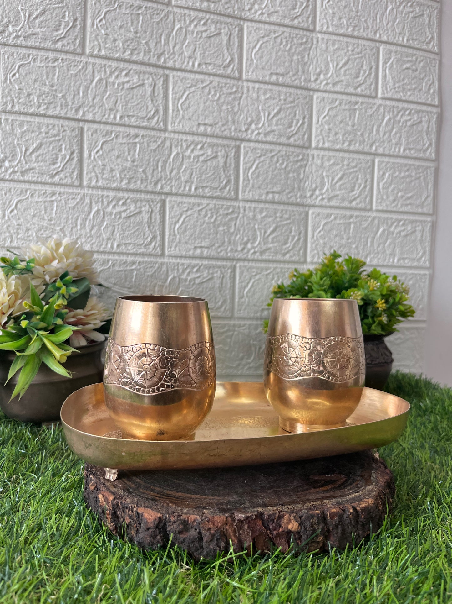 Brass Serving Set - Antique Engraved Serving Item