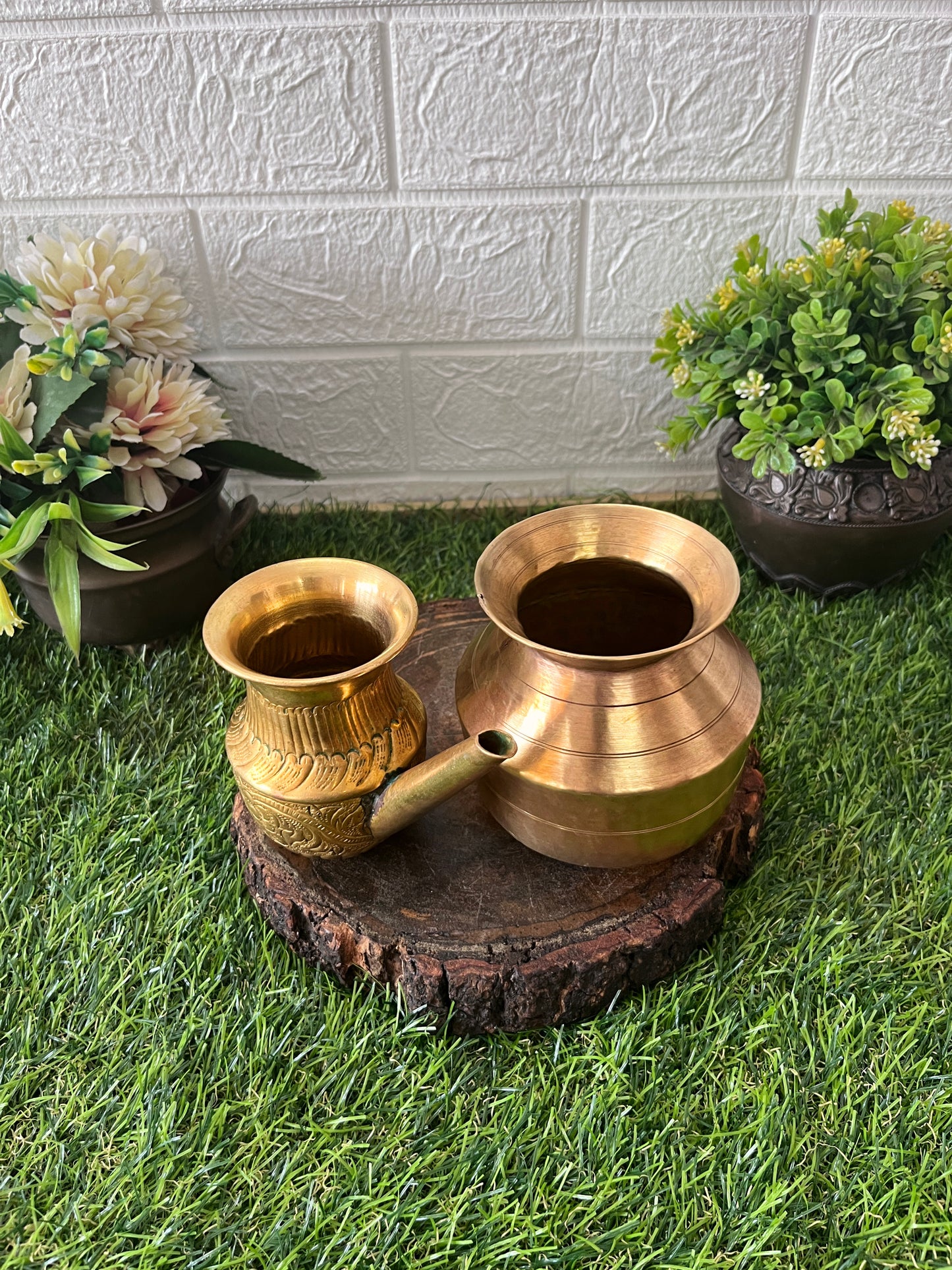 Brass Kamandalam With Kalash - Antique Lota In Pair