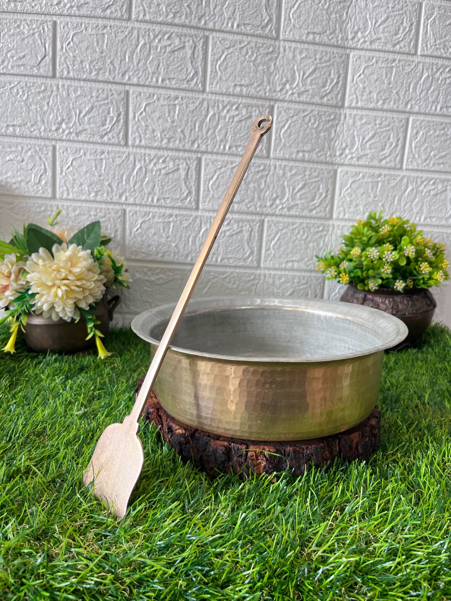 Brass Langadi With Ladle By Bombay Antiques - Antique Cooking Bowl and Spoon