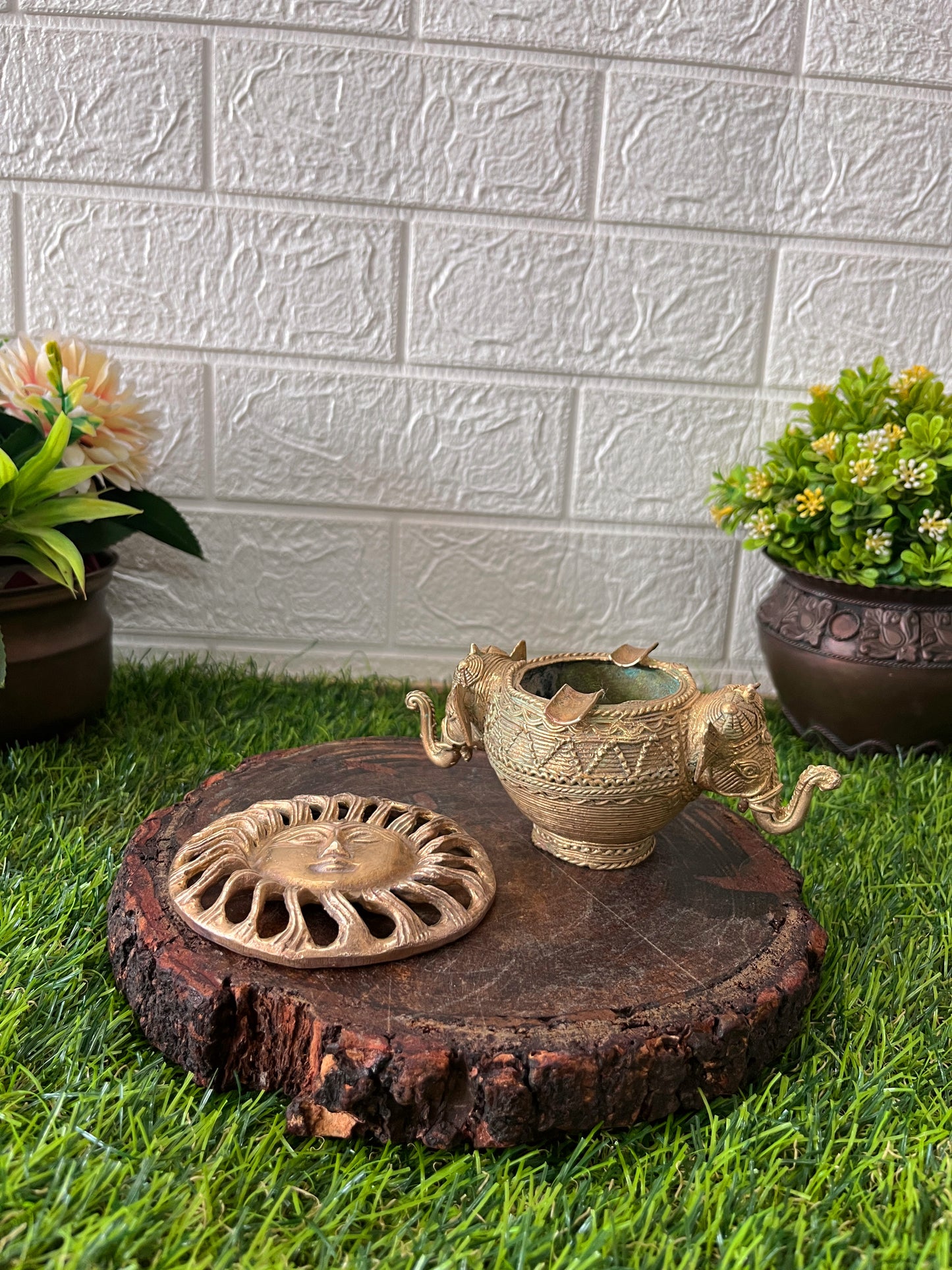 Brass Elephant Bowl And Surya In Pair - Antique Decors