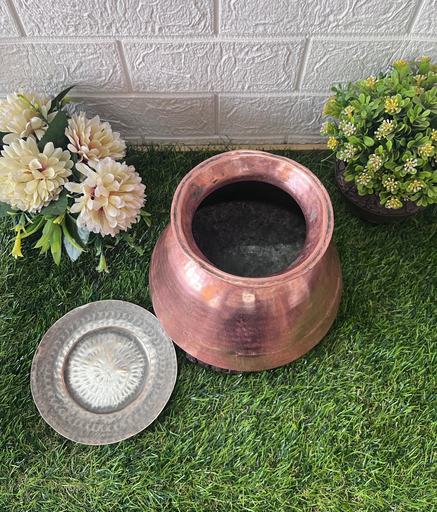 Copper Cooking Bowl With Lid   - Antique Cookware