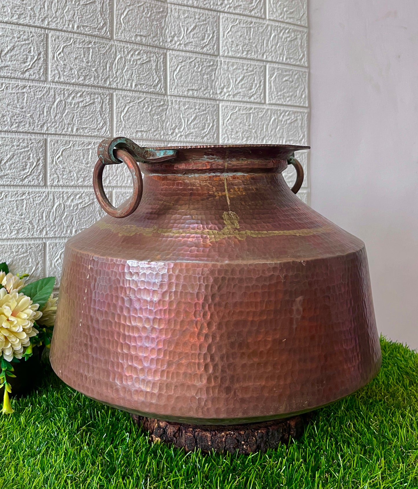 Antique Hammered Big Copper Pot with Solid Handles