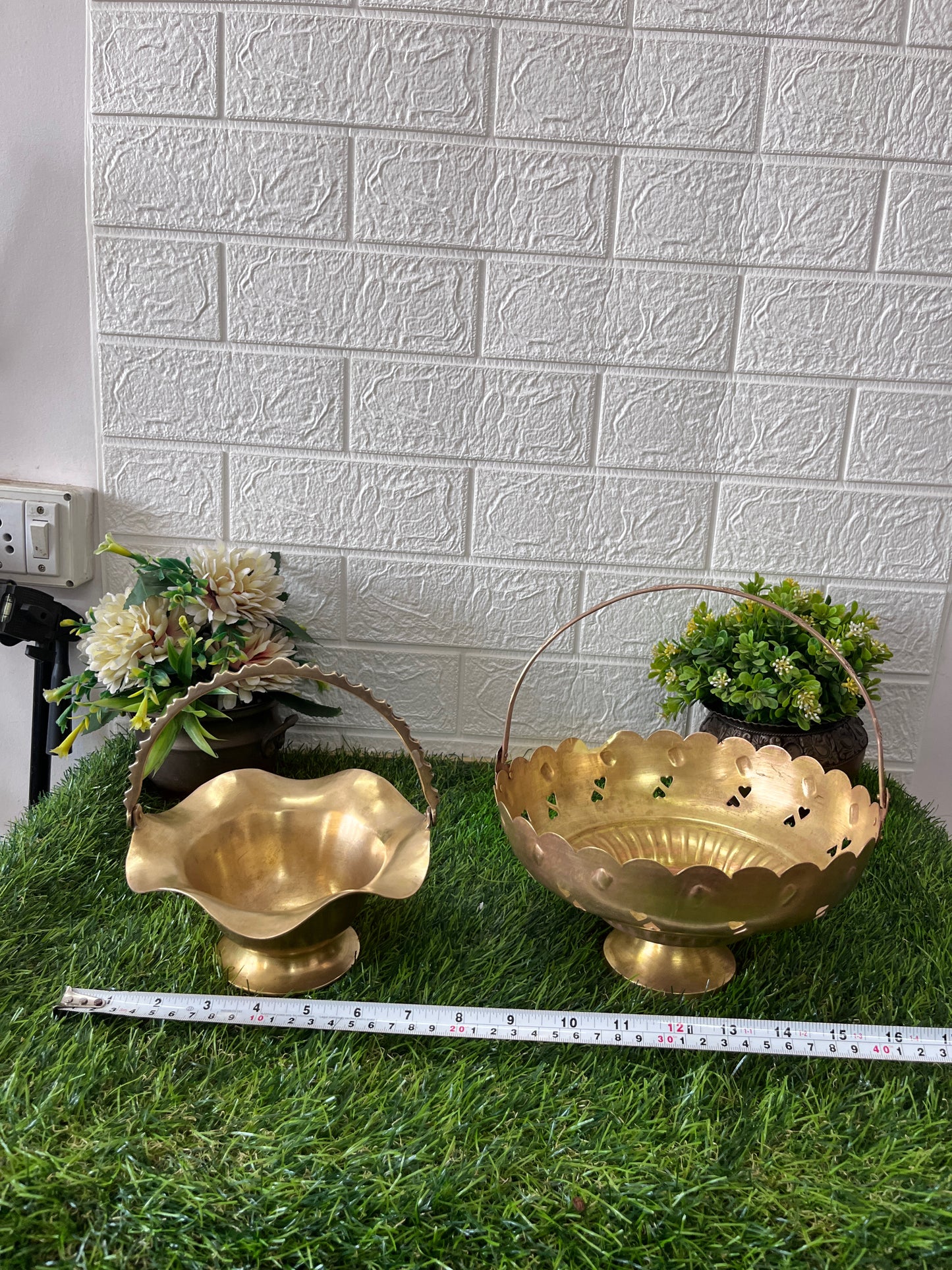 Brass Padi in Pair- Antique Flower Basket