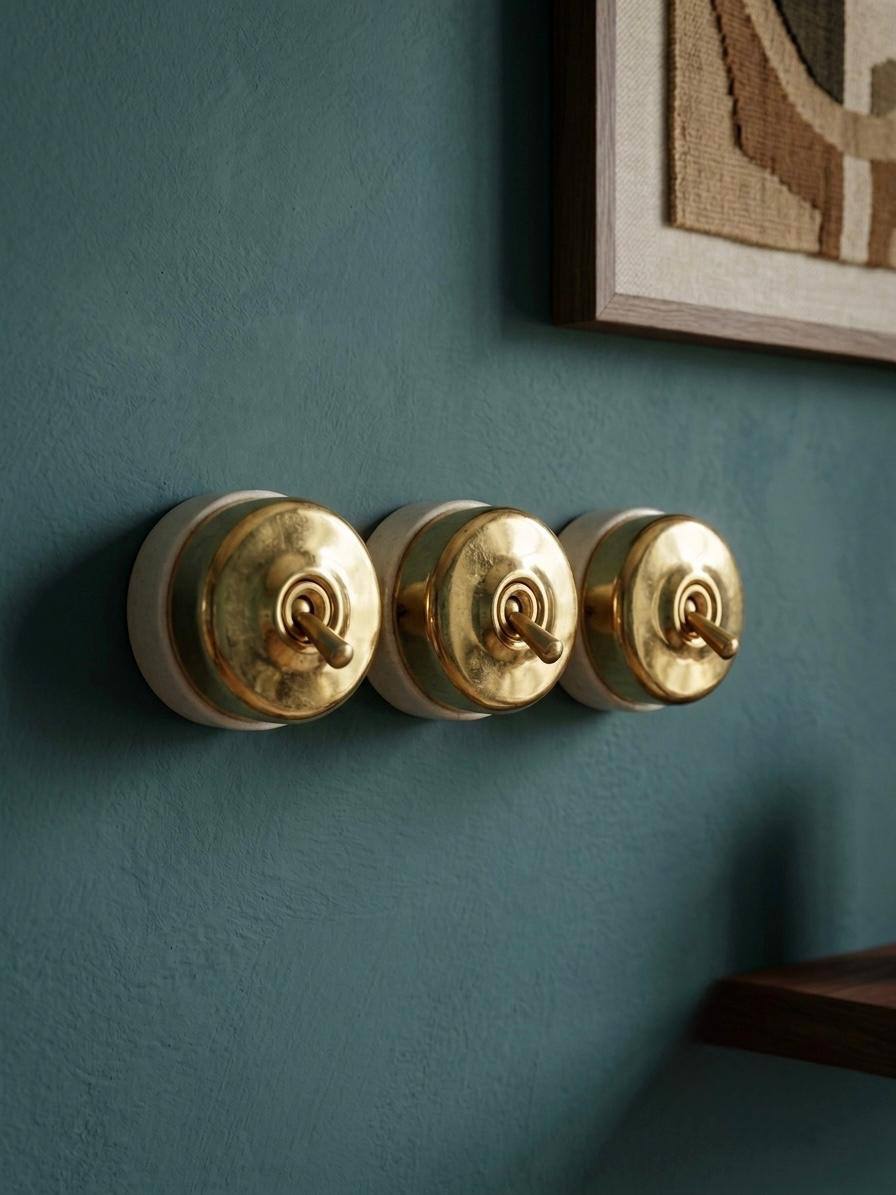 Peetal Vintage Polished Brass Toggle Light Switches Set of 3 | Brass Dome Lever Switch Set | Vintage 1960s
