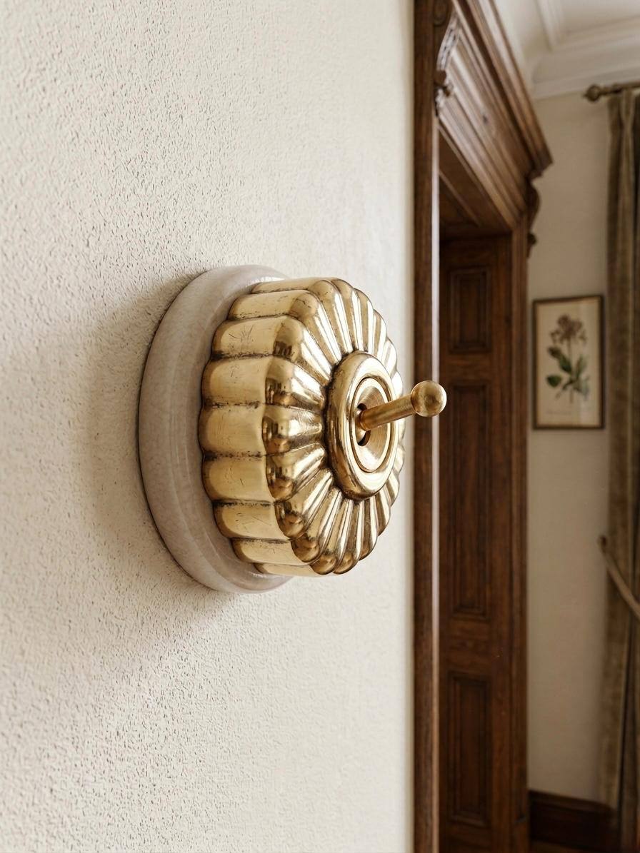 Peetal Vintage Fluted Brass Toggle Light Switches Set of 3 | Brass Sunburst Dome Lever Switch Set | Vintage 1980s