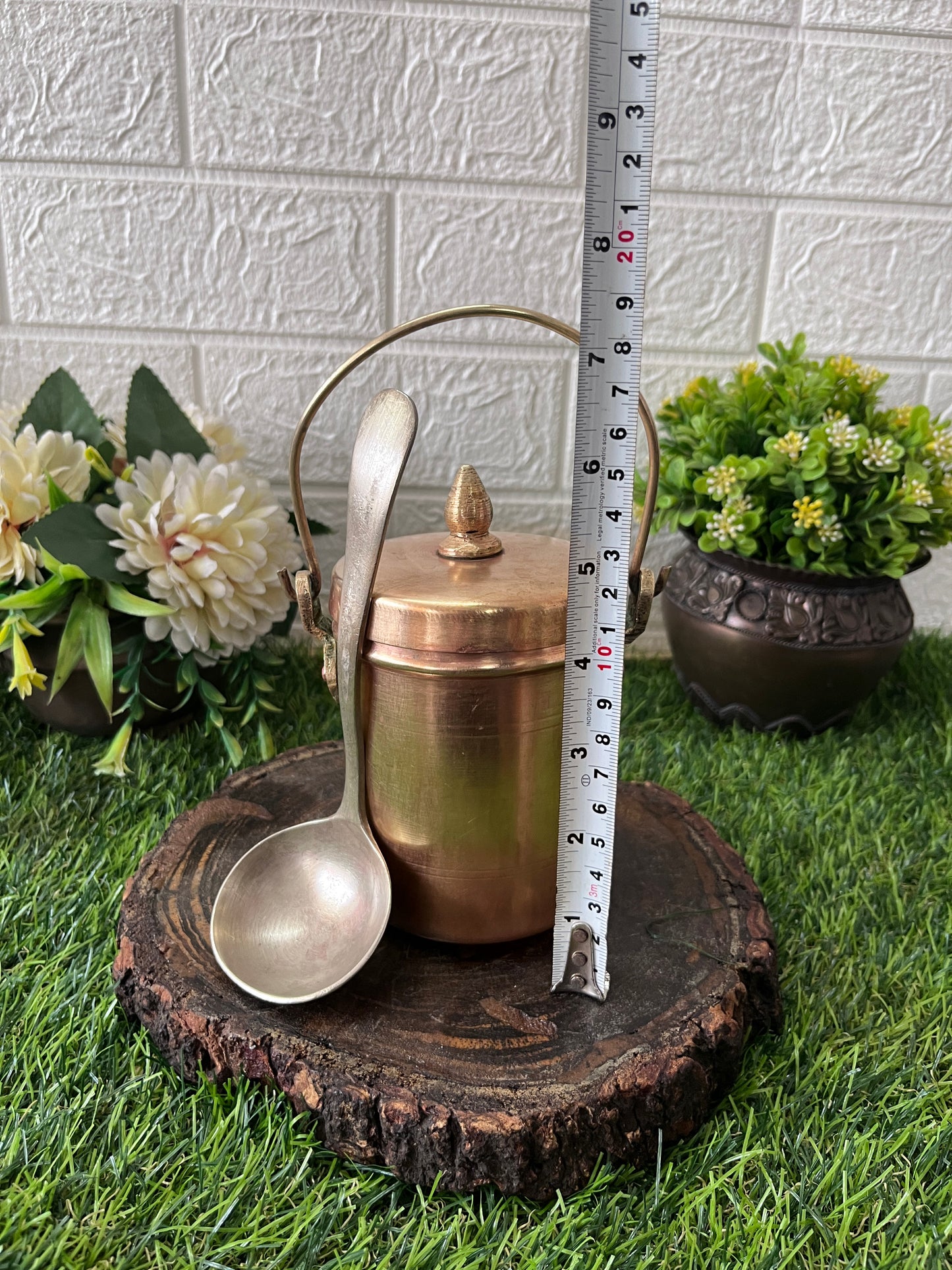 Brass Can With Lid And Spoon - Antique Storage Item