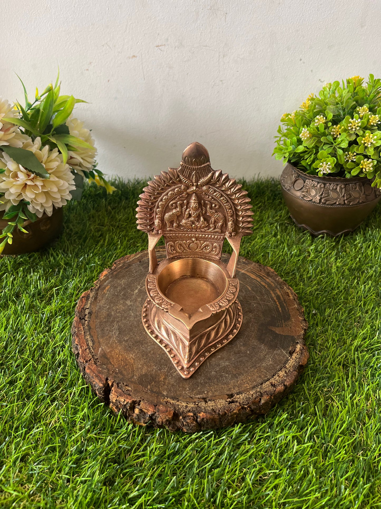 Brass Engraved Diya - Antique Oil Lamp