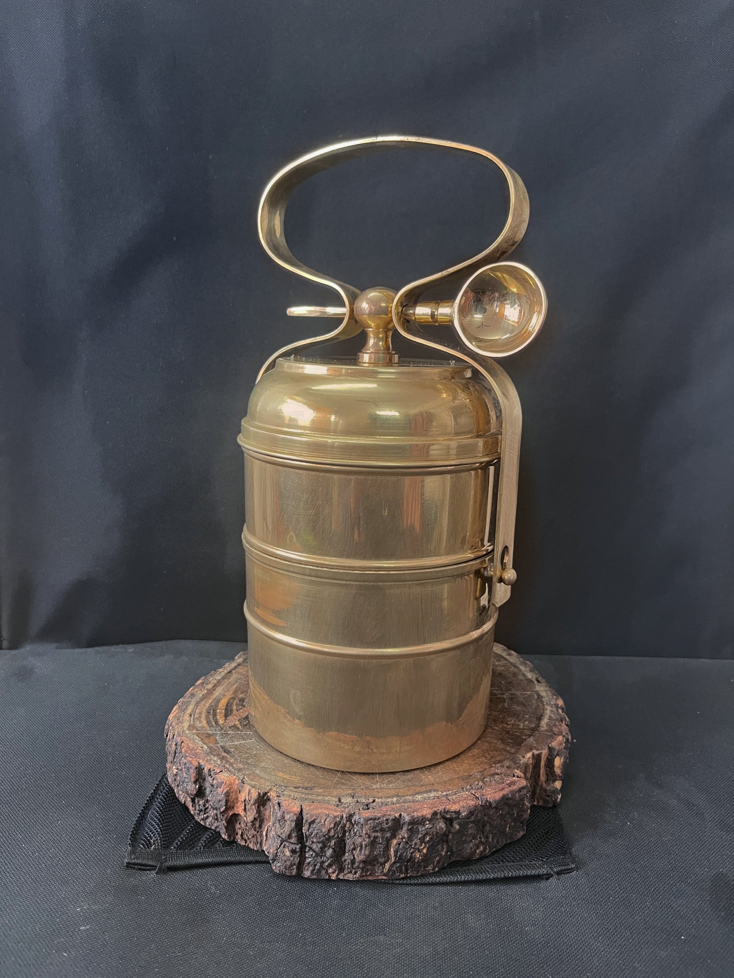 Brass Vintage Tiffin Box With Spoon - Bombay Antiques Approved