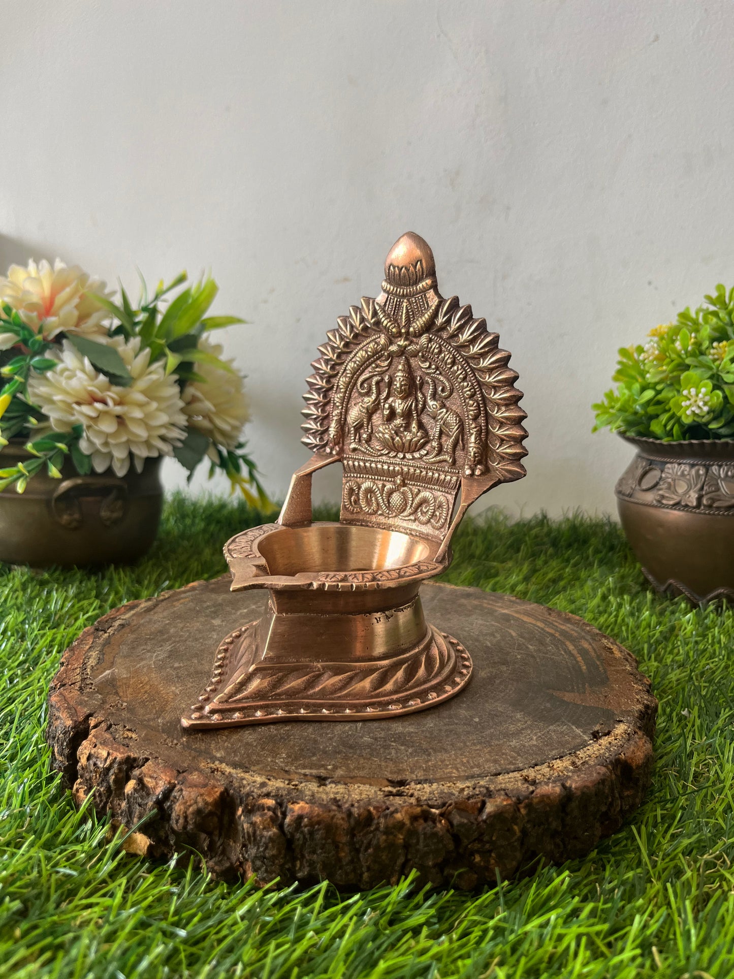 Brass Engraved Diya - Antique Oil Lamp