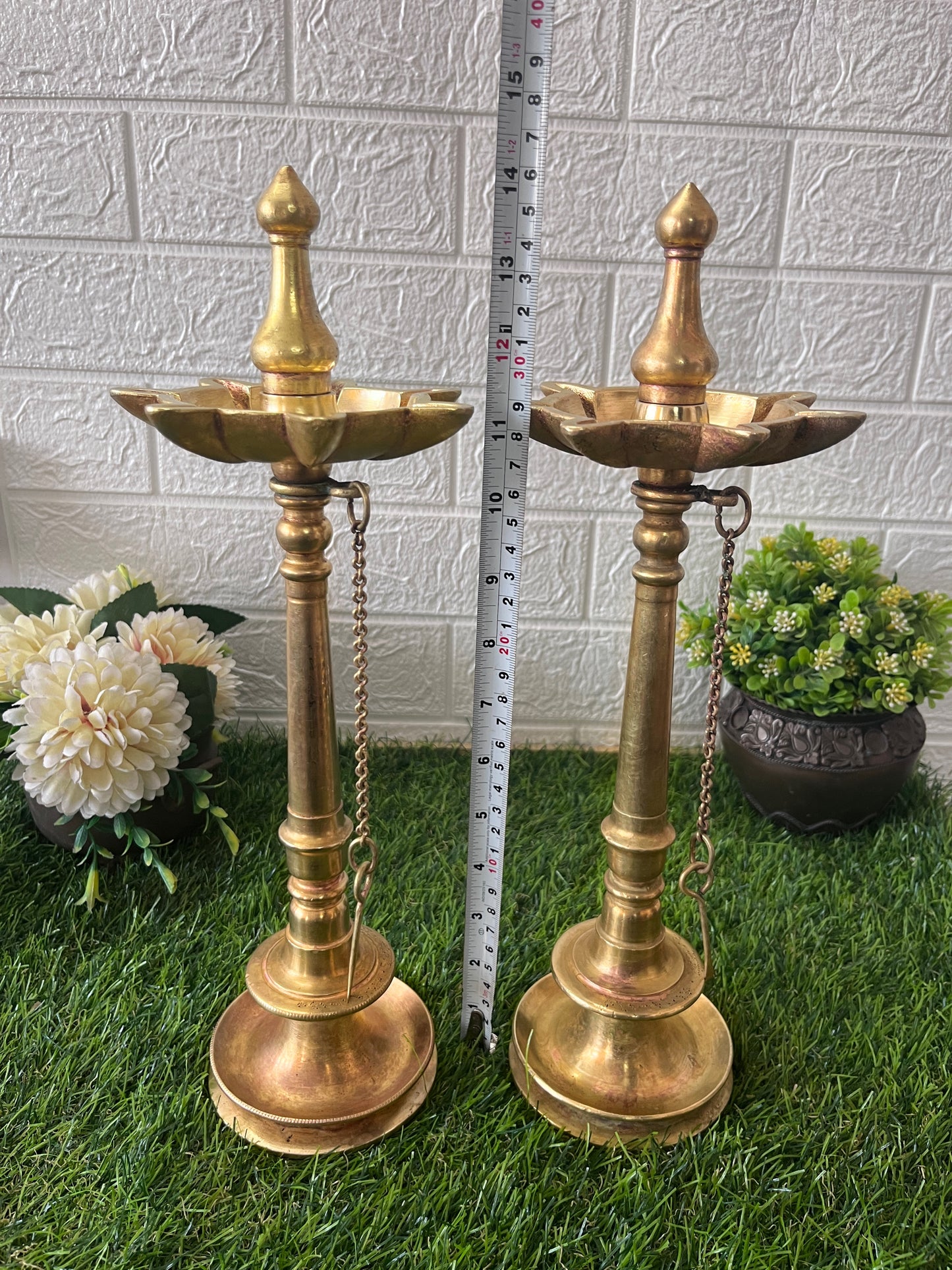 Brass Samay In Pair - Rare Antique 7 Wicks Oil Lamp with Chain