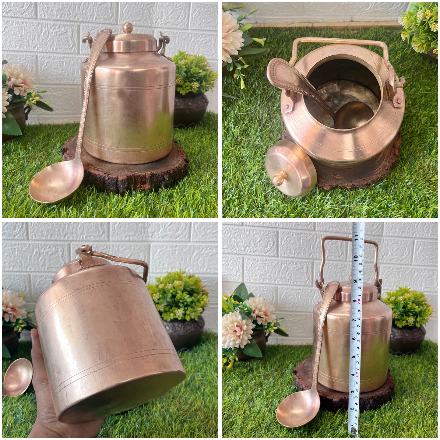 Brass Storage Can With ladle - Antique Storage kettle With Spoon And Lid