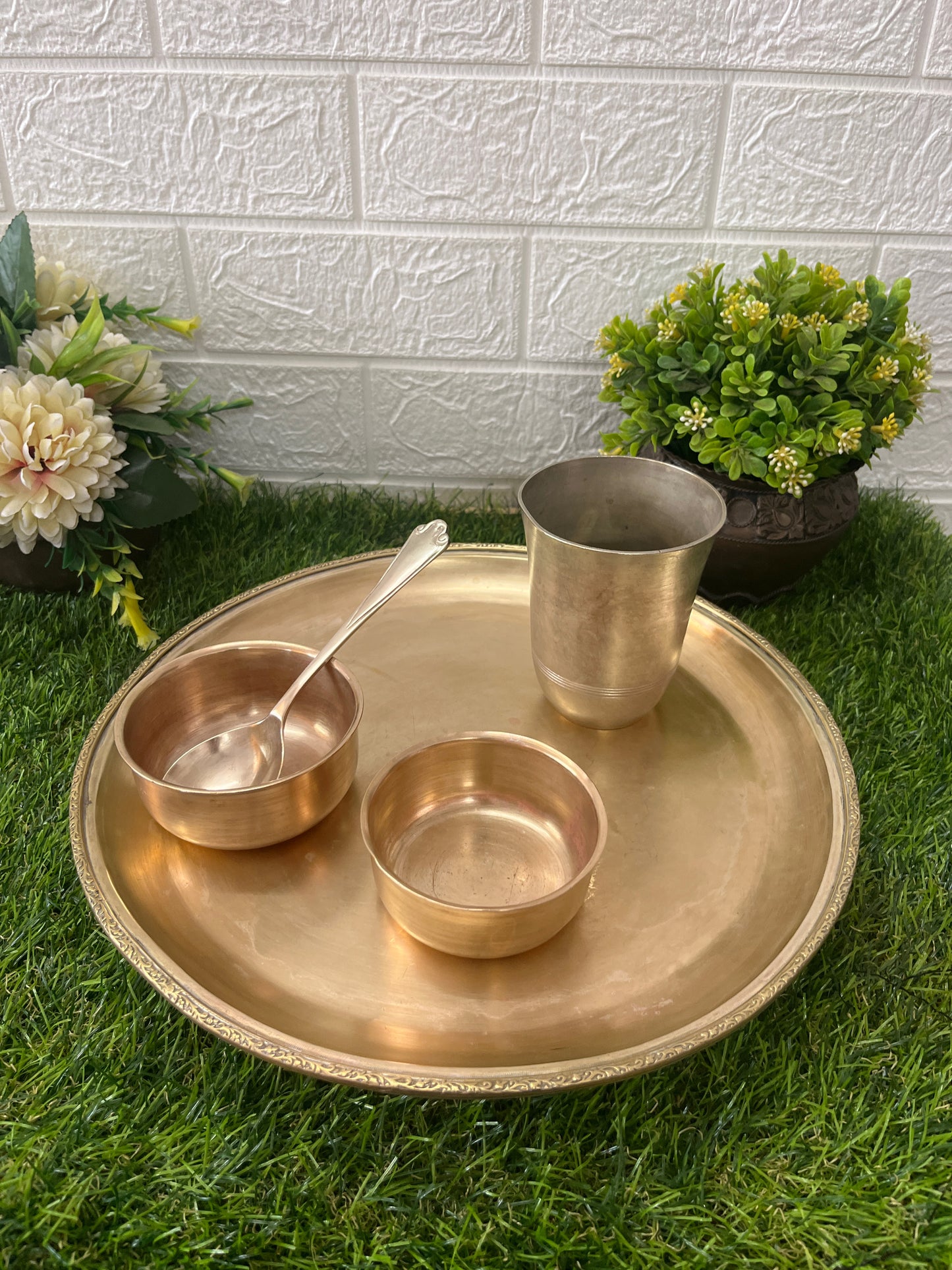 Brass Serving Set With Bronze Glass - Antique Serving item