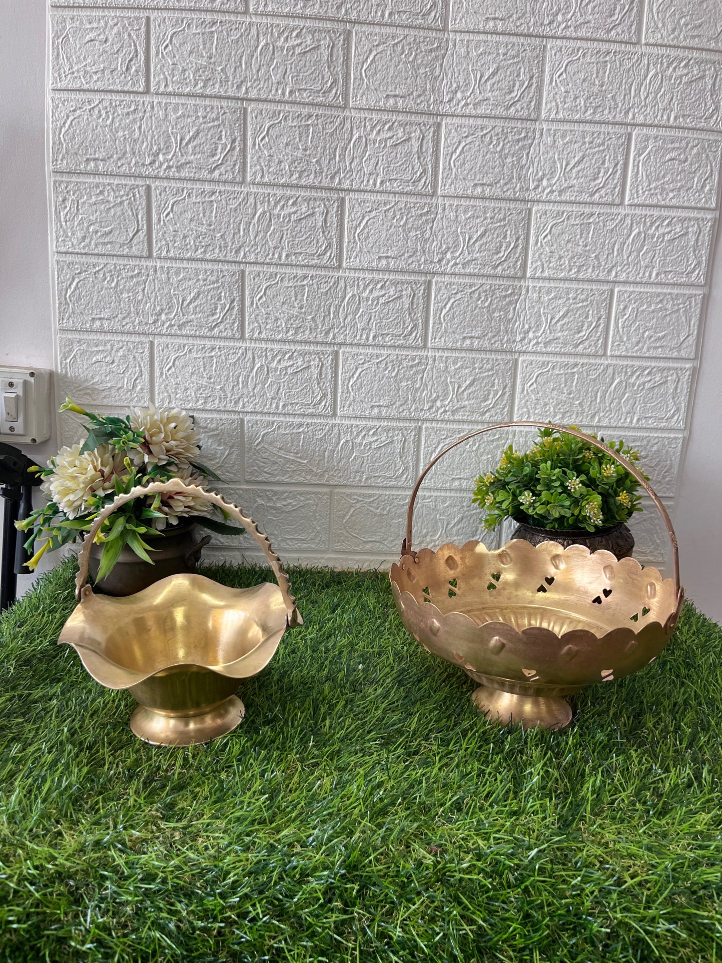 Brass Padi in Pair- Antique Flower Basket